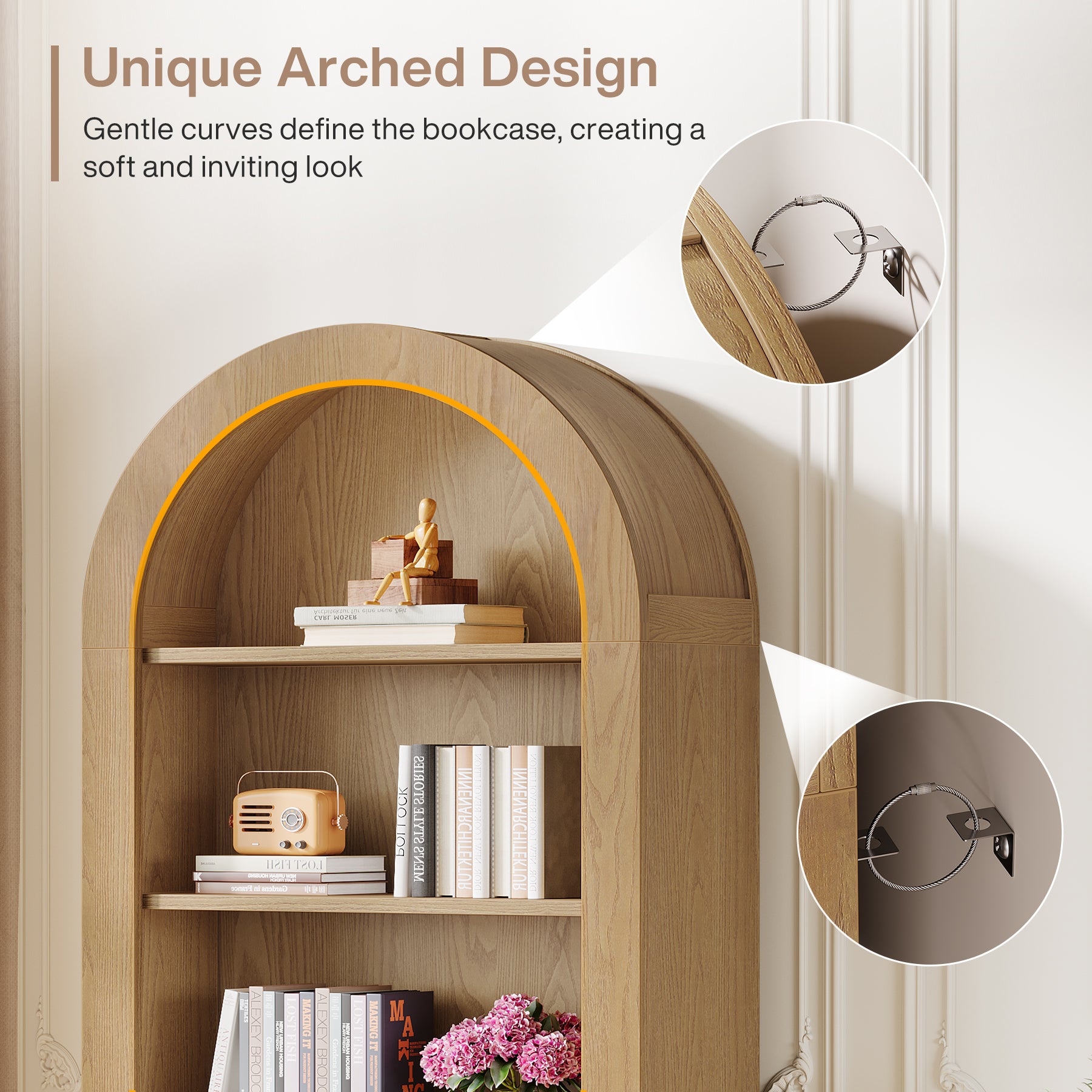 Tribesigns 180 cm Libreria, scaffali curva a 5 ripiani con ripiani aperti