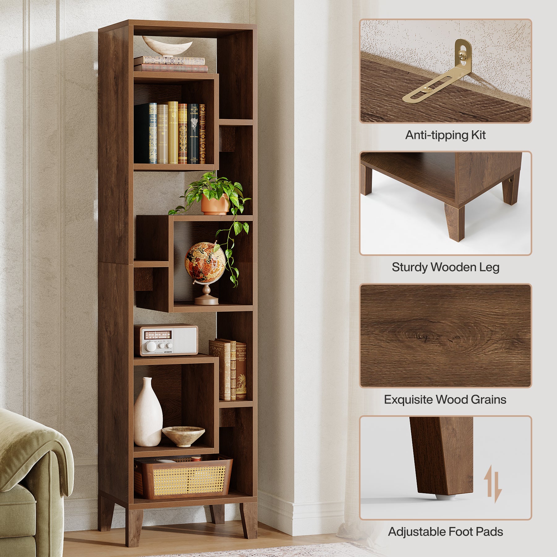 Tribesigns 180 cm Scaffale, moderno scaffale angolare con 8 livelli per casa