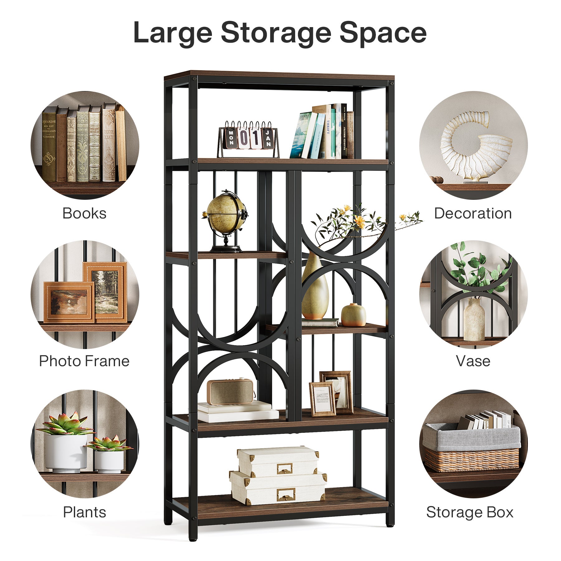 Tribesigns 180cm Libreria, Libreria Etagere Industriale a 5 Piani Scaffale Espositivo