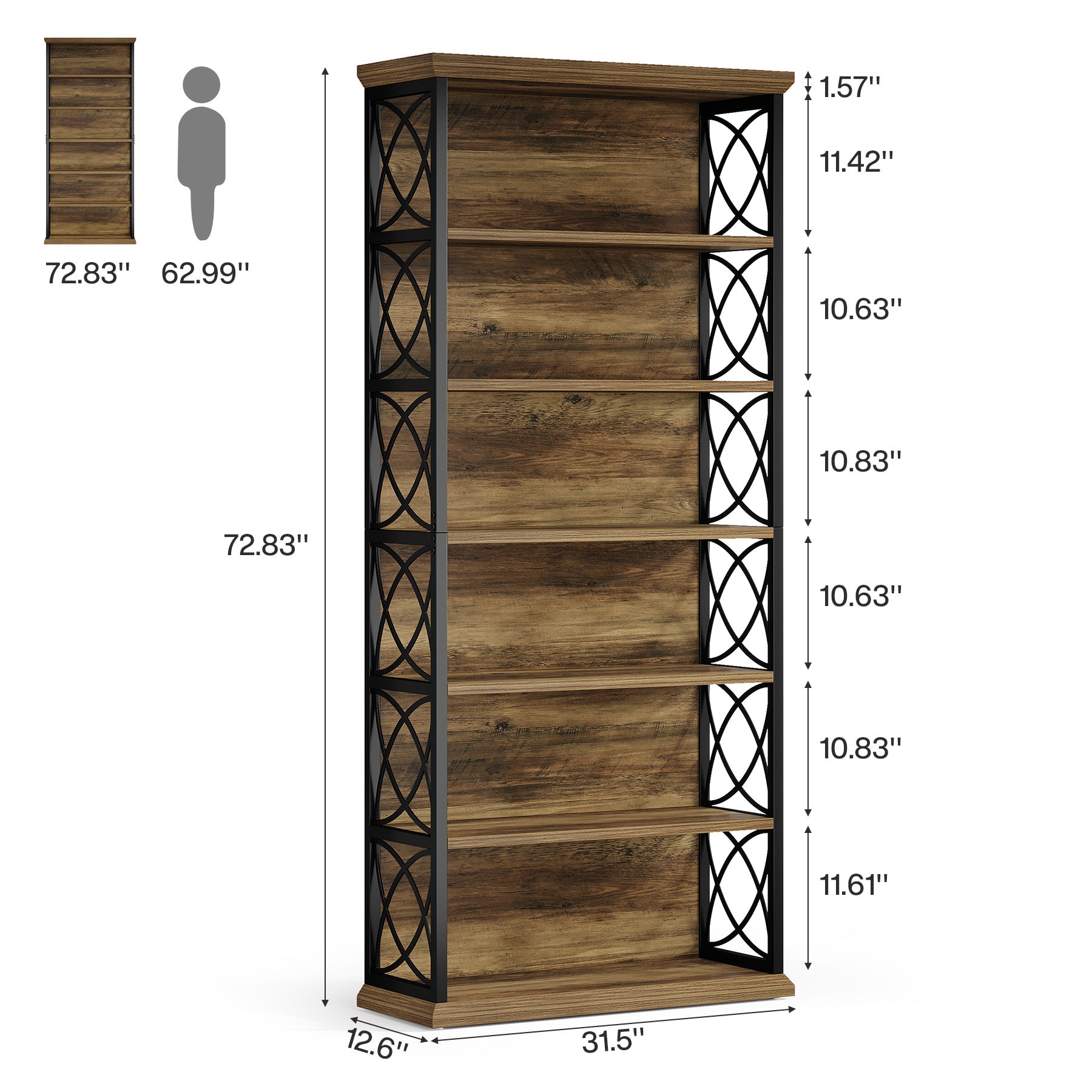 Tribesigns 185 cm Libreria,  Scaffale a 6 Ripiani con Industriale Ripiani Aperti