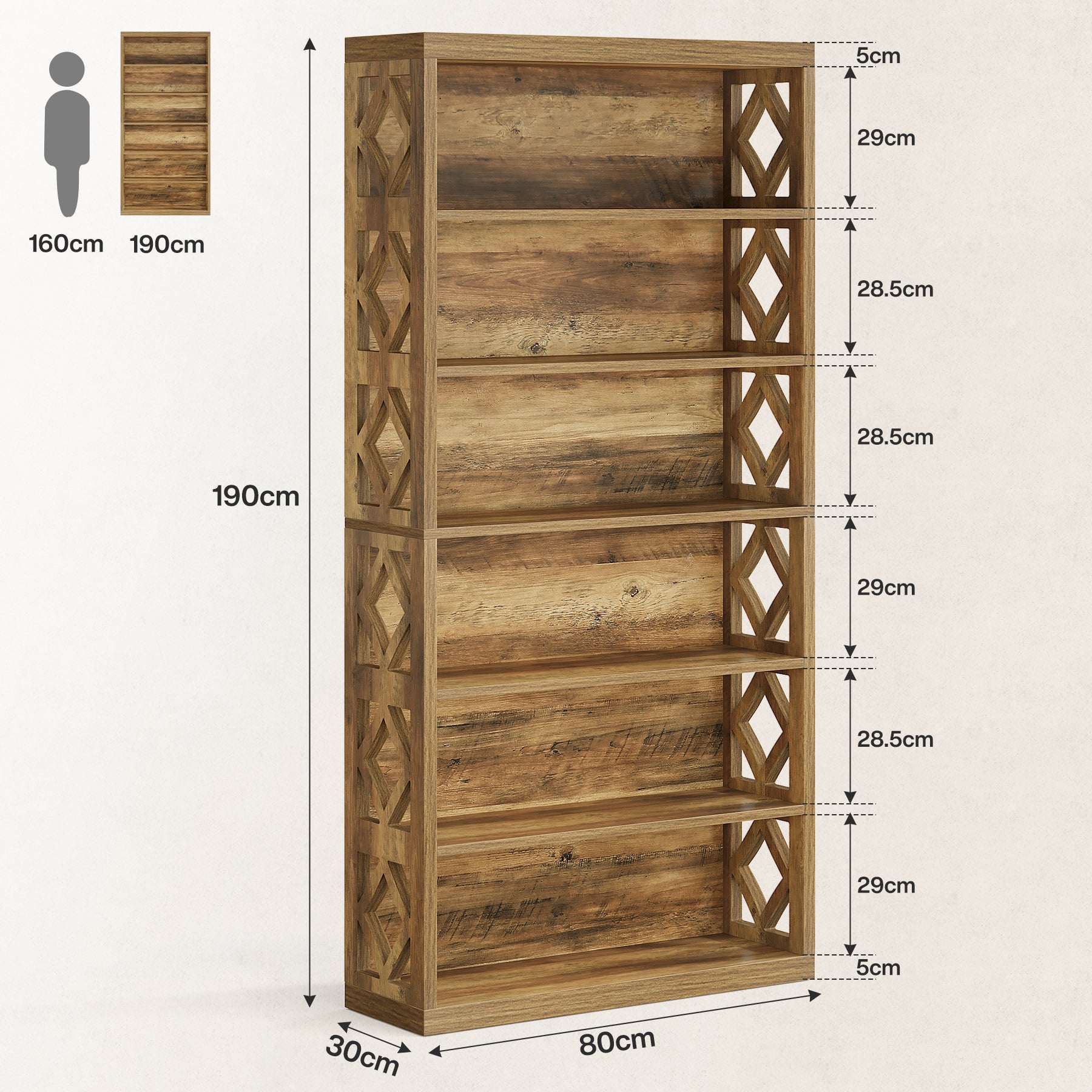 Tribesigns 190 cm Libreria, scaffale a 7 ripiani con ripiano espositivo aperto