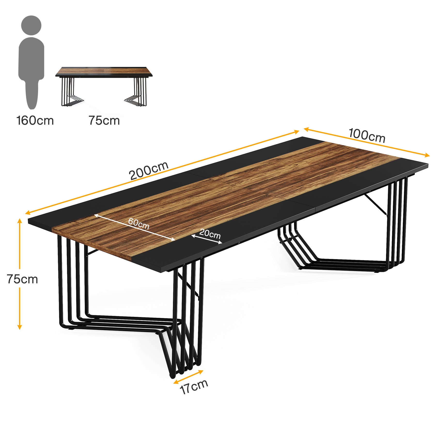Tribesigns 200 cm Tavolo da pranzo, grande rettangolare tavolo da cucina per 8-10 persone