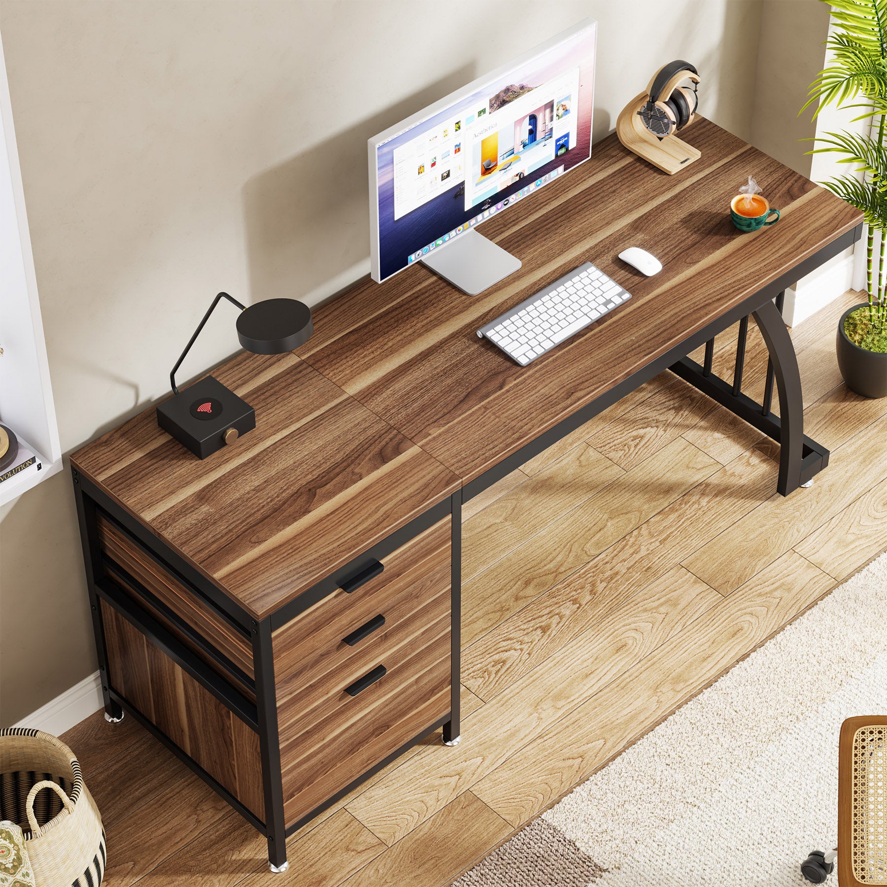Tribesigns 59 pollici scrivania per computer, studio scrivania postazione di lavoro con 3 cassetti