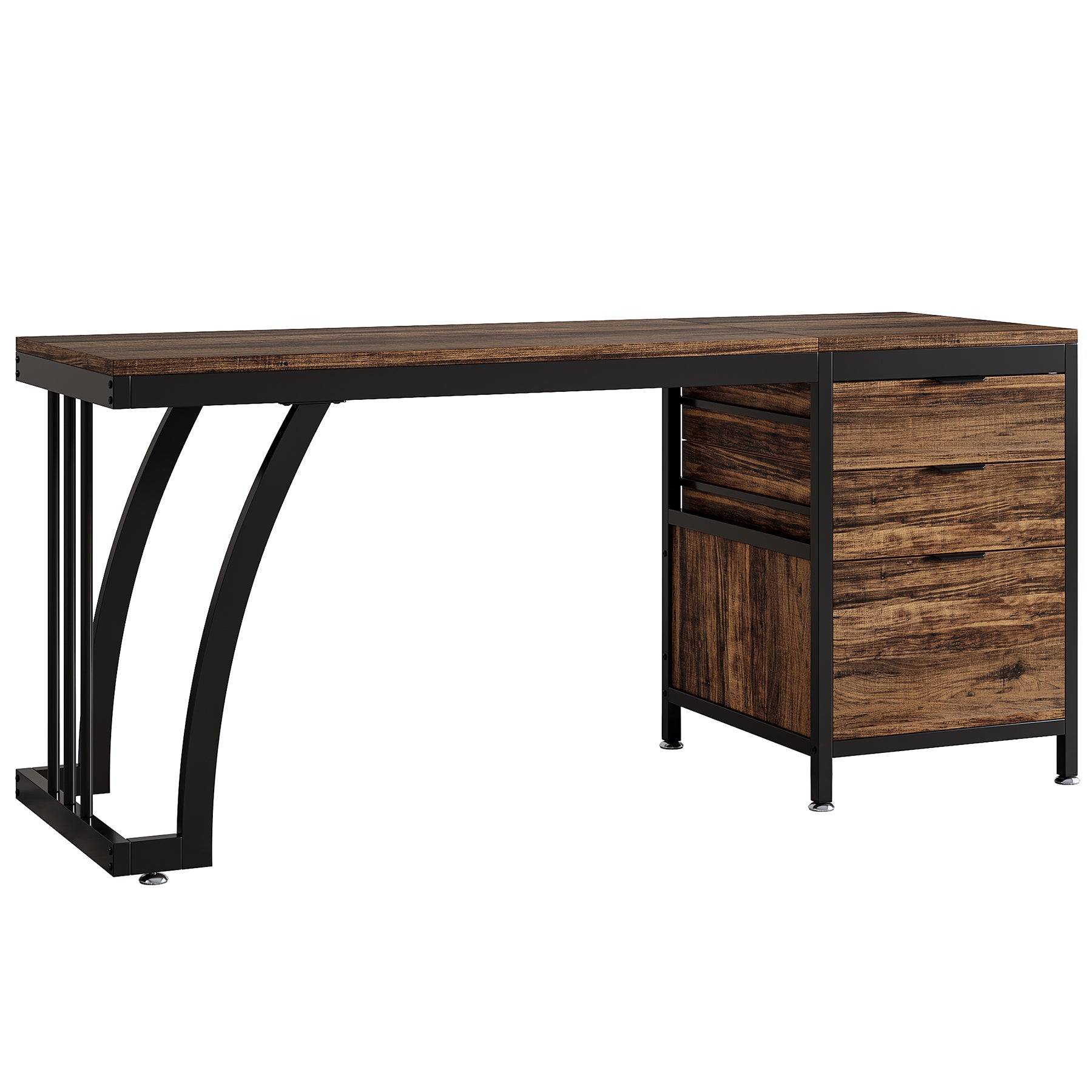 Tribesigns 59 pollici scrivania per computer, studio scrivania postazione di lavoro con 3 cassetti#Colore_marrone rustico
