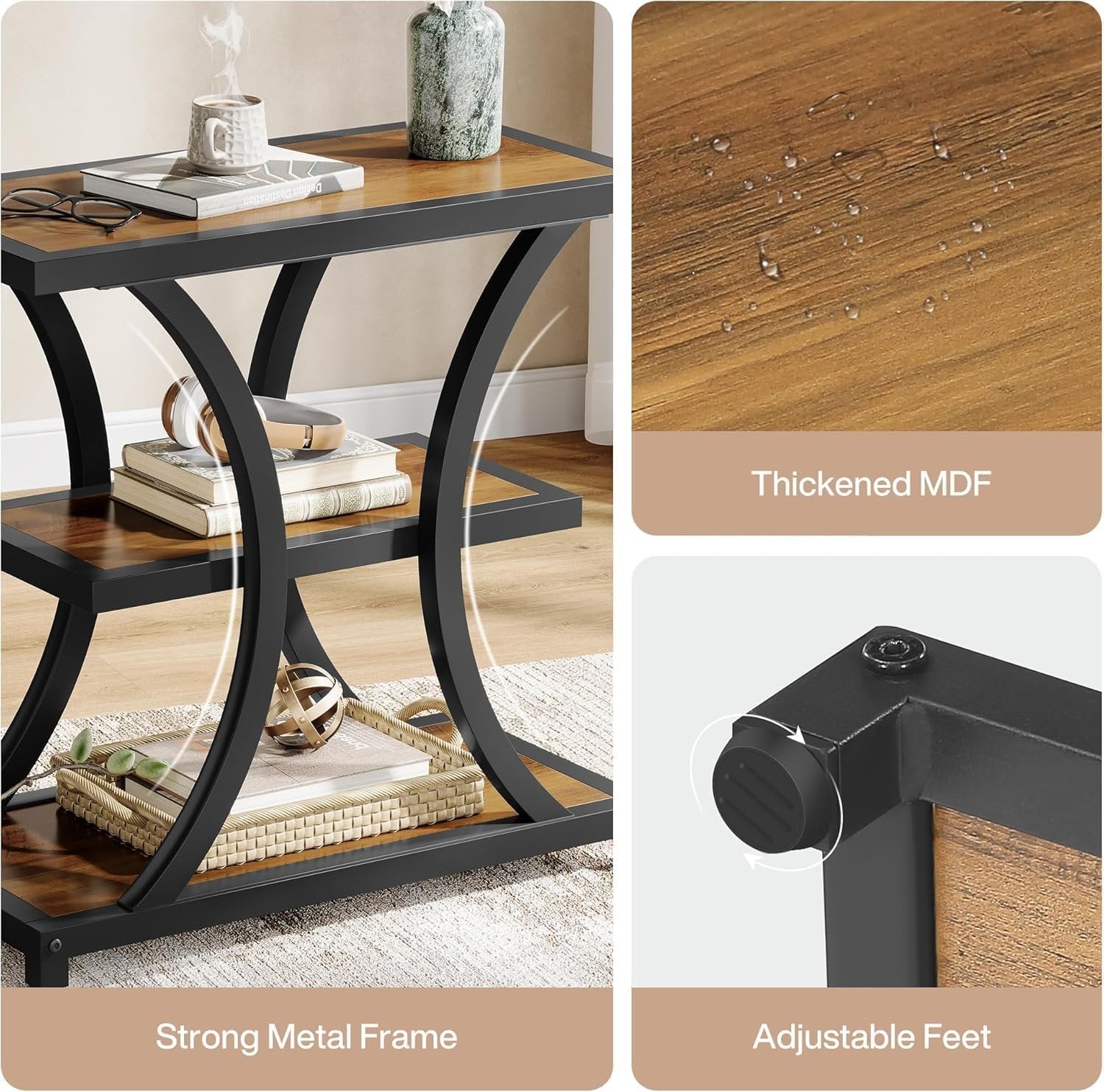 Tribesigns 60 cm Tavolino, tavolino a 3 livelli con design geometrico