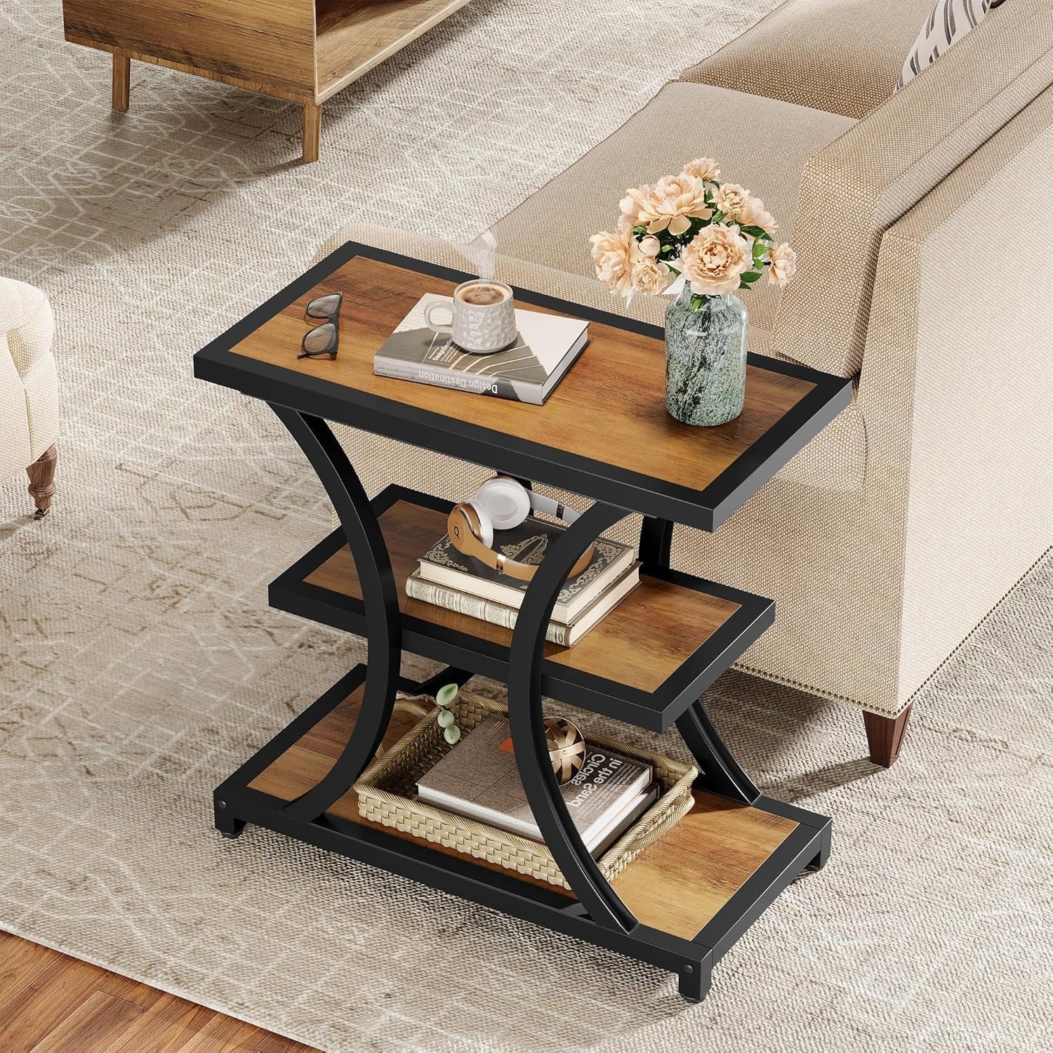 Tribesigns 60 cm Tavolino, tavolino a 3 livelli con design geometrico