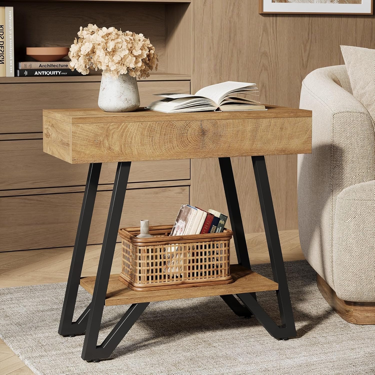 Tribesigns 60 cm Tavolino, tavolino stretto piccolo comodino con ripiani
