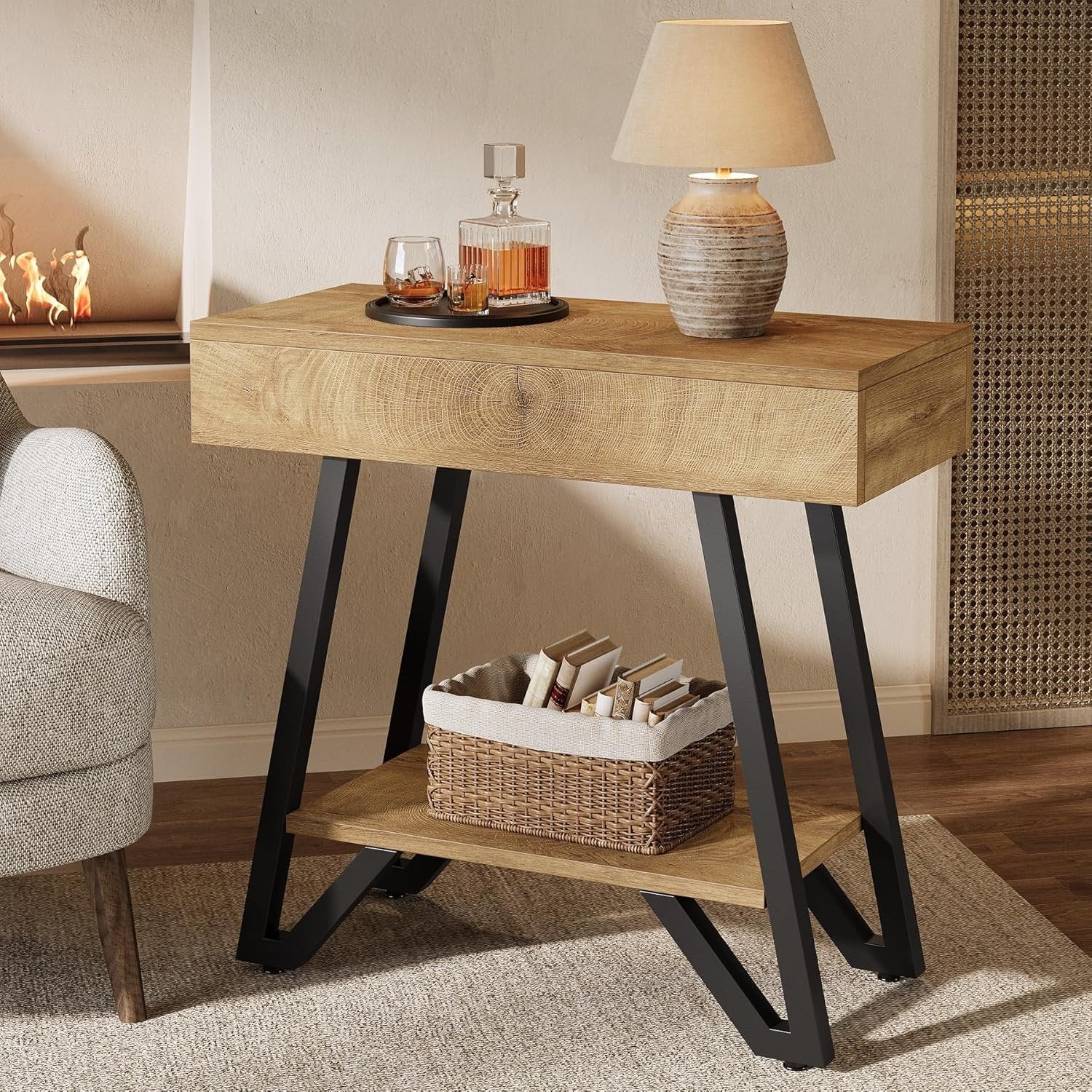 Tribesigns 60 cm Tavolino, tavolino stretto piccolo comodino con ripiani