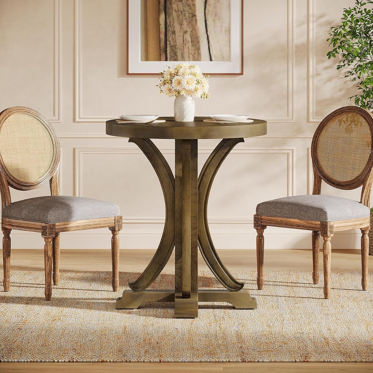 Tribesigns 60 cm Tavolo Da Pranzo, Tavolo Cucina Rotondo per 2 Persone in abete massiccio