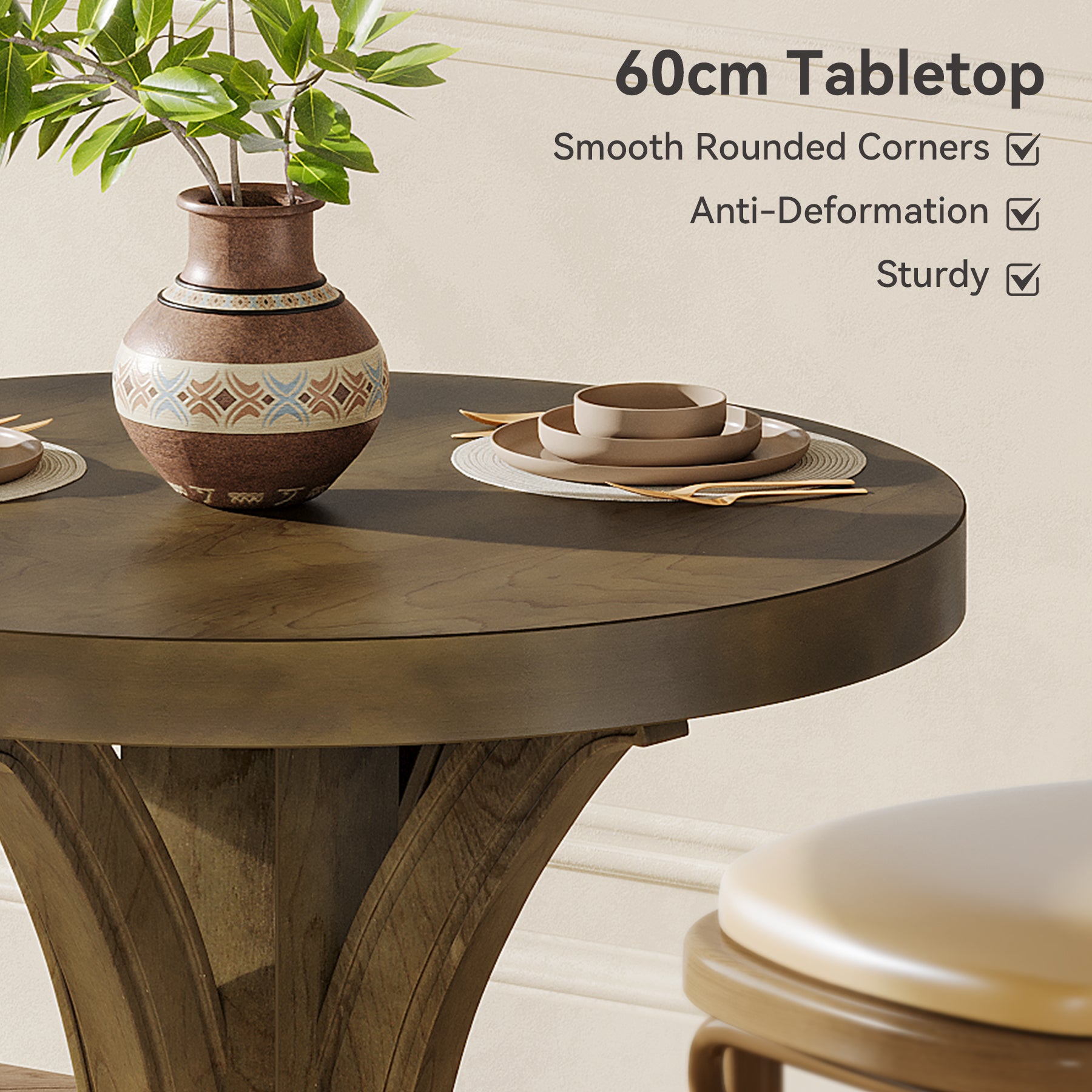 Tribesigns 60 cm Tavolo Da Pranzo, Tavolo Cucina Rotondo per 2 Persone in abete massiccio