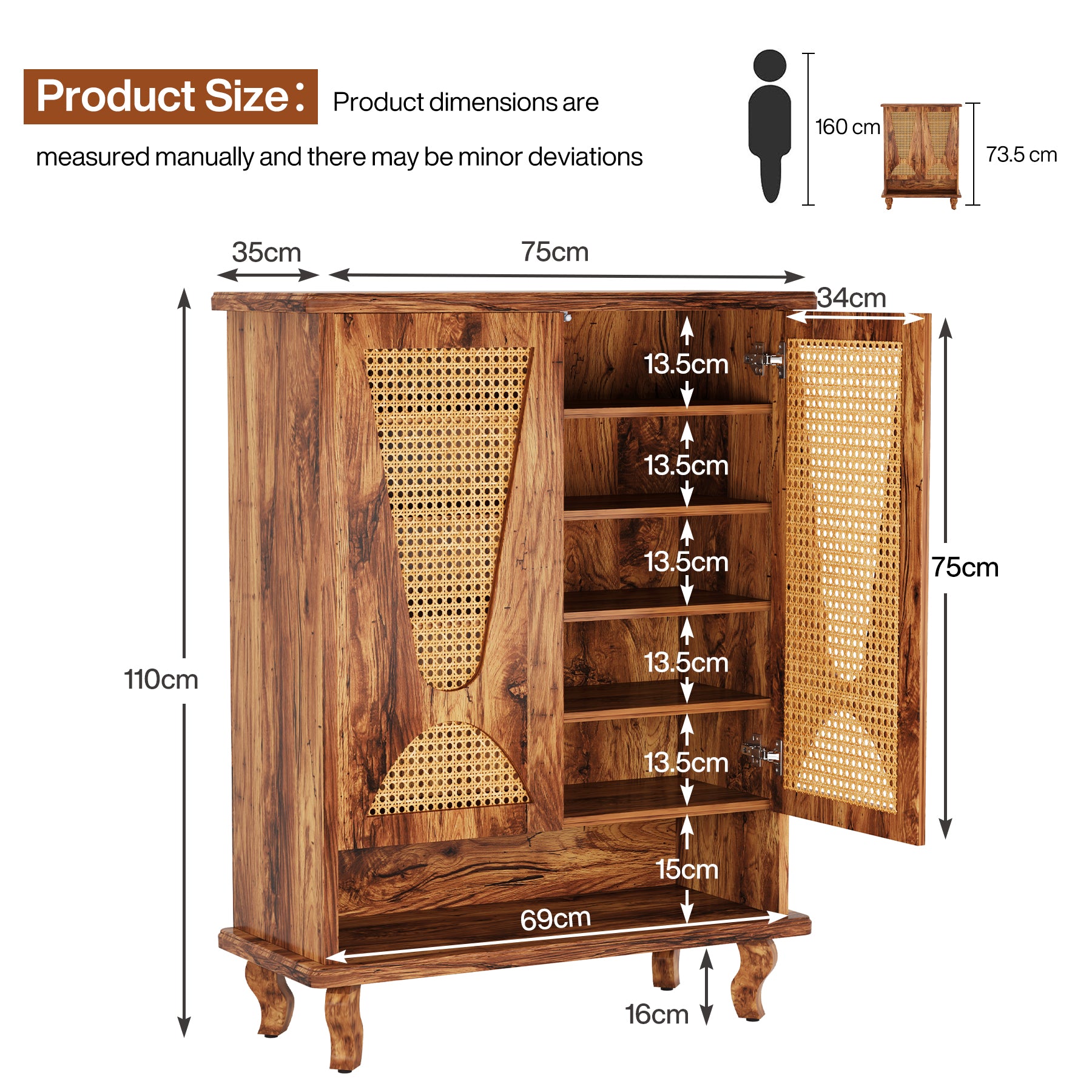 Tribesigns 75 cm Scarpiera, scarpiera stretta a 7 ripiani in rattan per 25 paia di scarpe