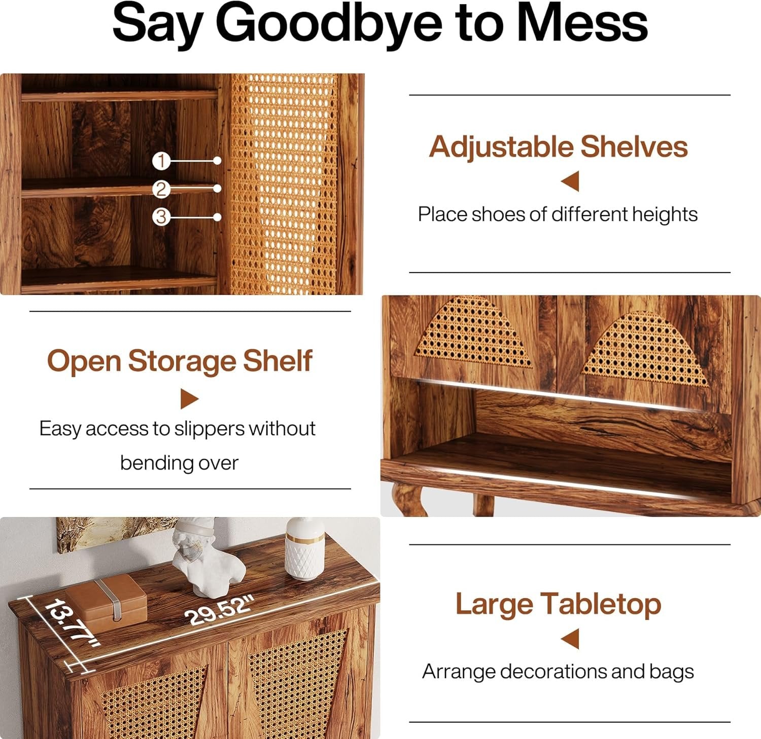 Tribesigns 75 cm Scarpiera, scarpiera stretta a 7 ripiani in rattan per 25 paia di scarpe