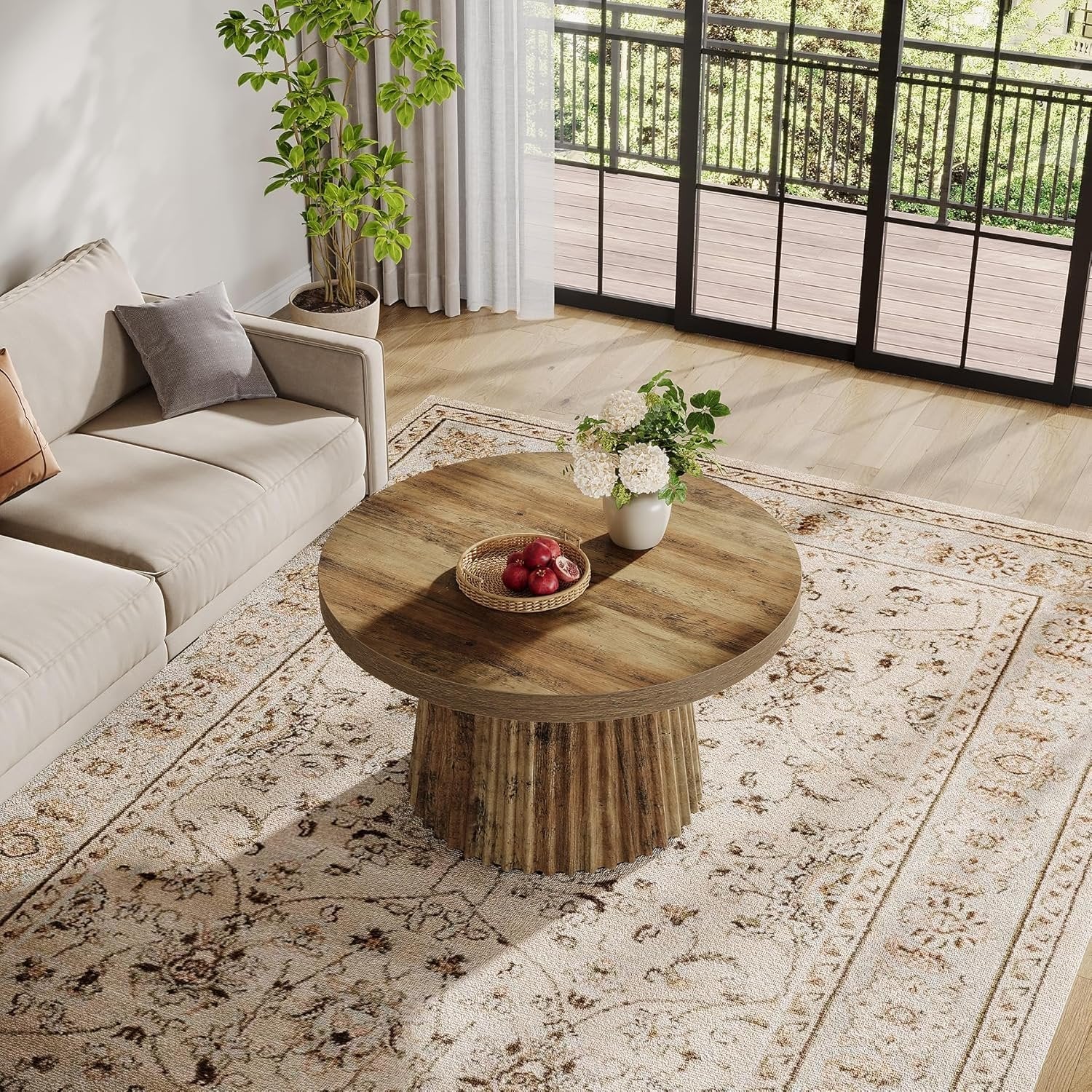 Tribesigns 80 cm Tavolino da caffè, moderno tavolo centrale circolare con base scanalata