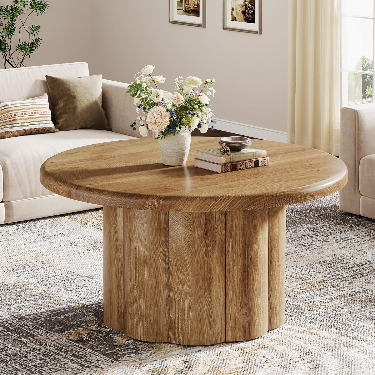 Tribesigns 80 cm Tavolino rotondo, tavolo da soggiorno con base robusta