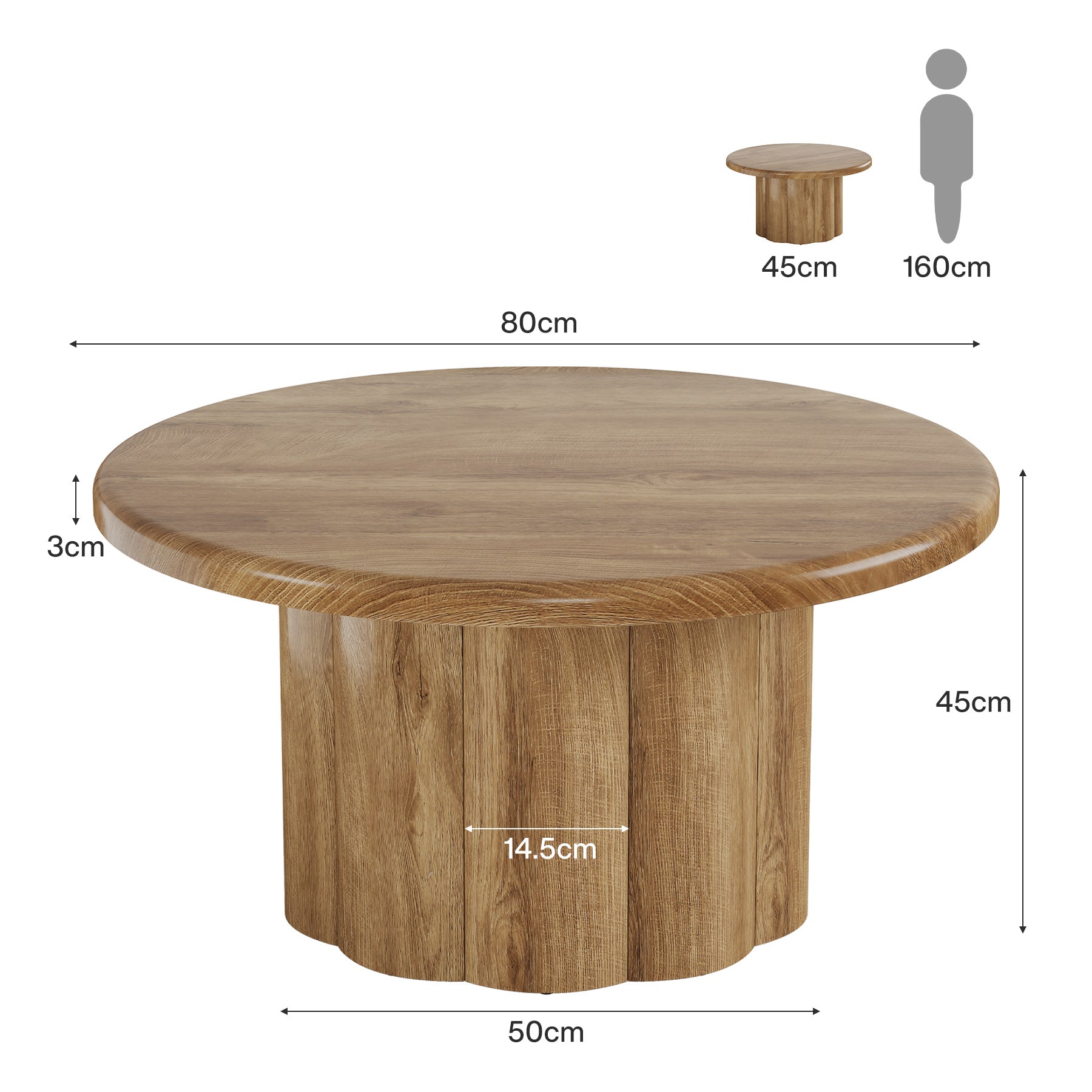 Tribesigns 80 cm Tavolino rotondo, tavolo da soggiorno con base robusta