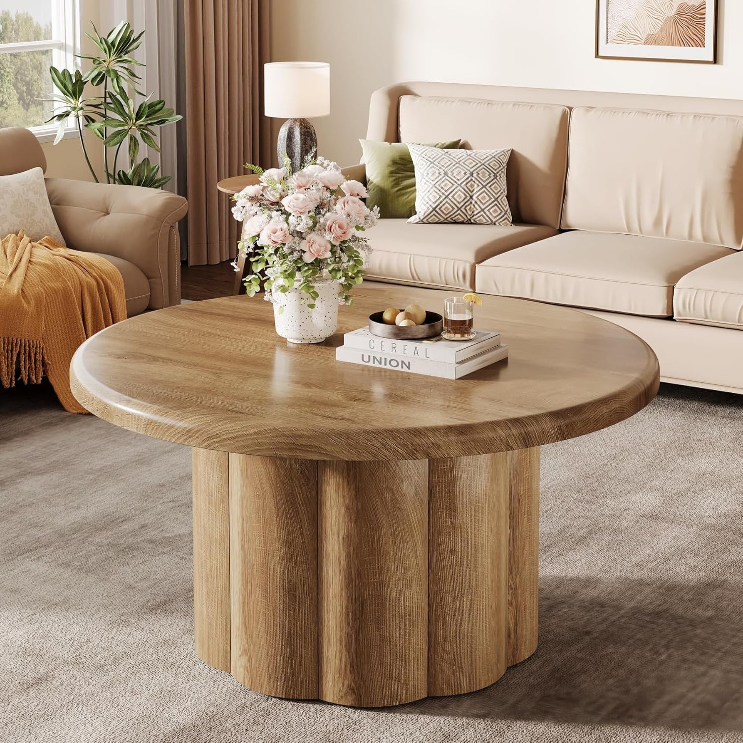 Tribesigns 80 cm Tavolino rotondo, tavolo da soggiorno con base robusta