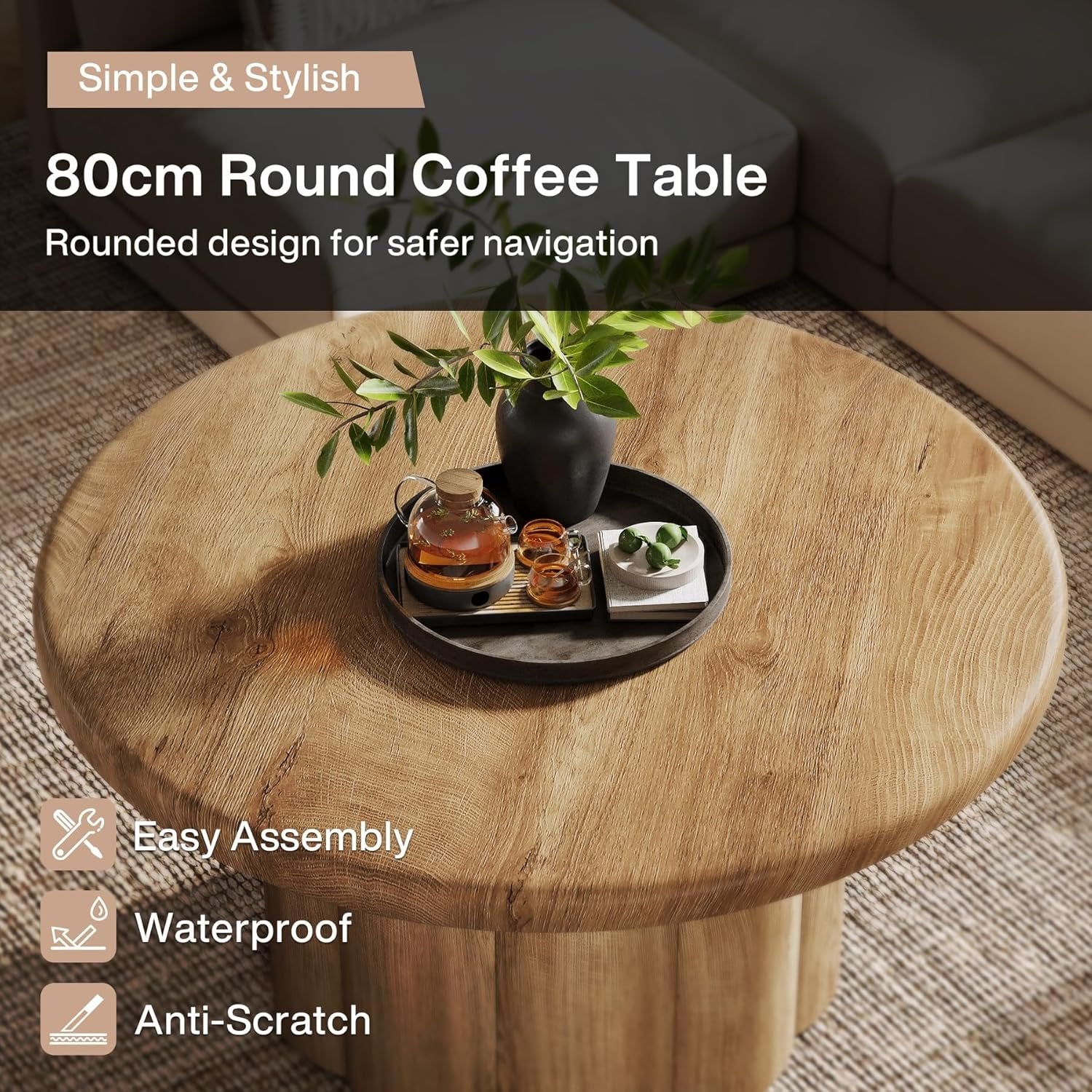 Tribesigns 80 cm Tavolino rotondo, tavolo da soggiorno con base robusta