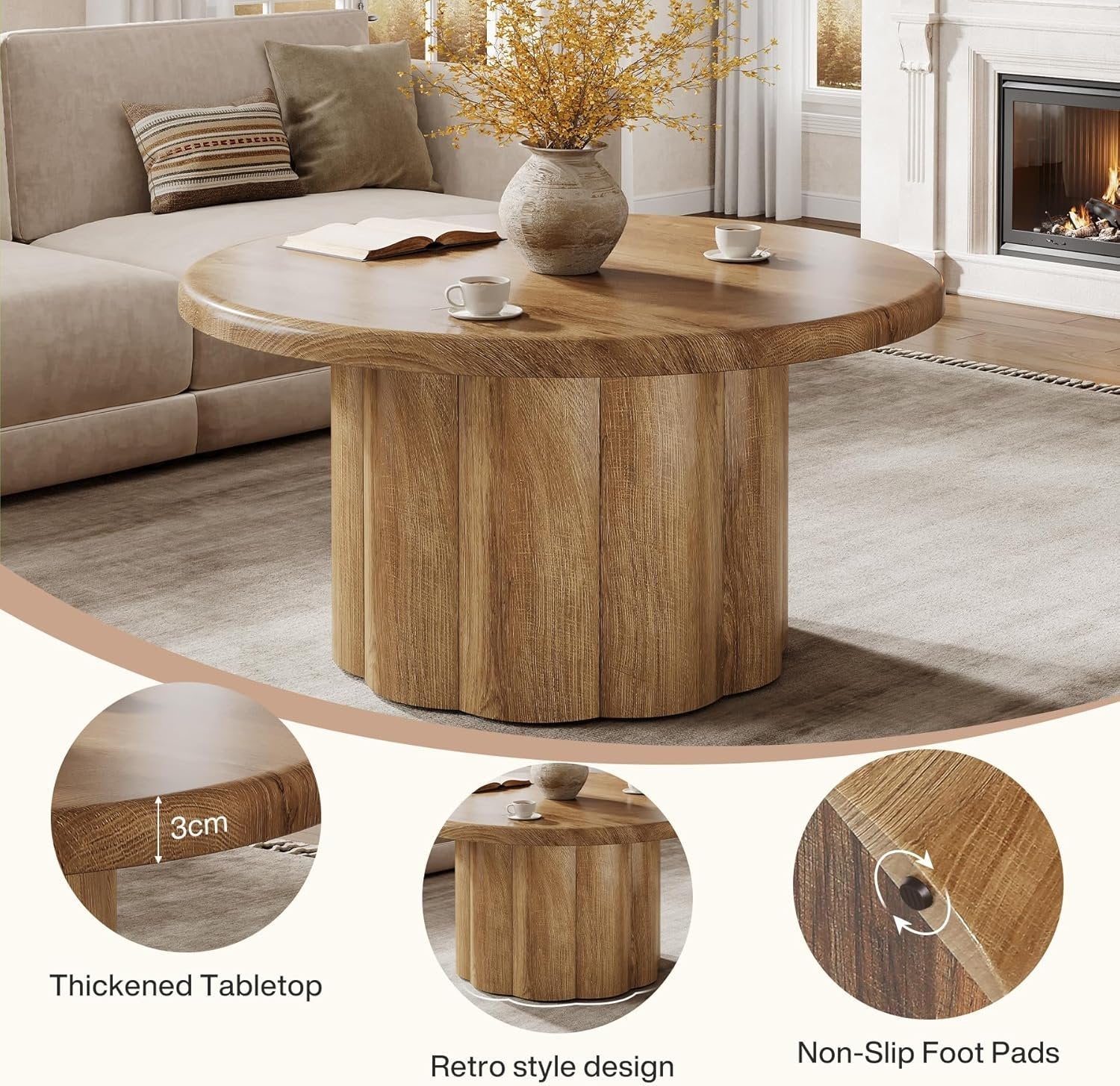Tribesigns 80 cm Tavolino rotondo, tavolo da soggiorno con base robusta