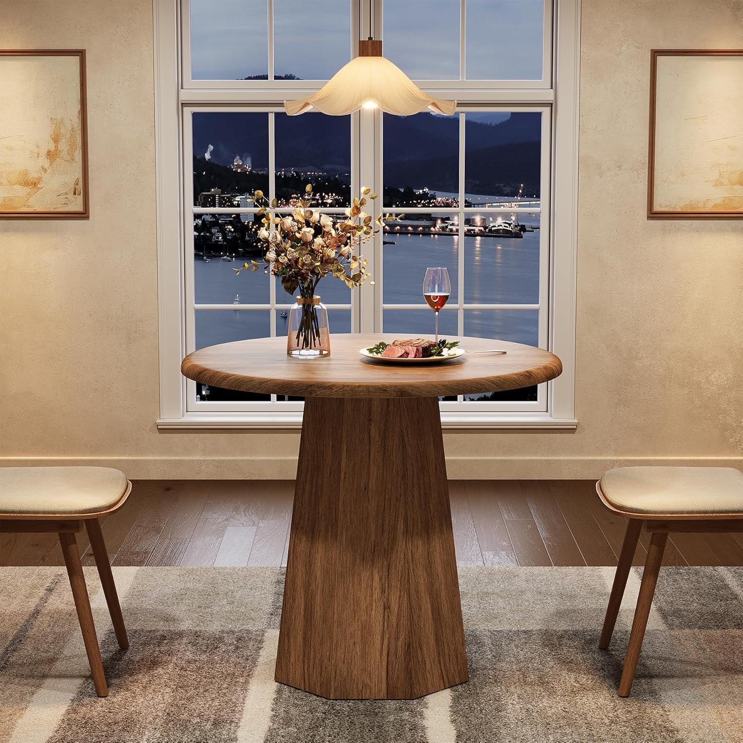 Tribesigns 80 cm tavolo da pranzo, tavolo da cusina rotondo con base ottagonale per 2-4