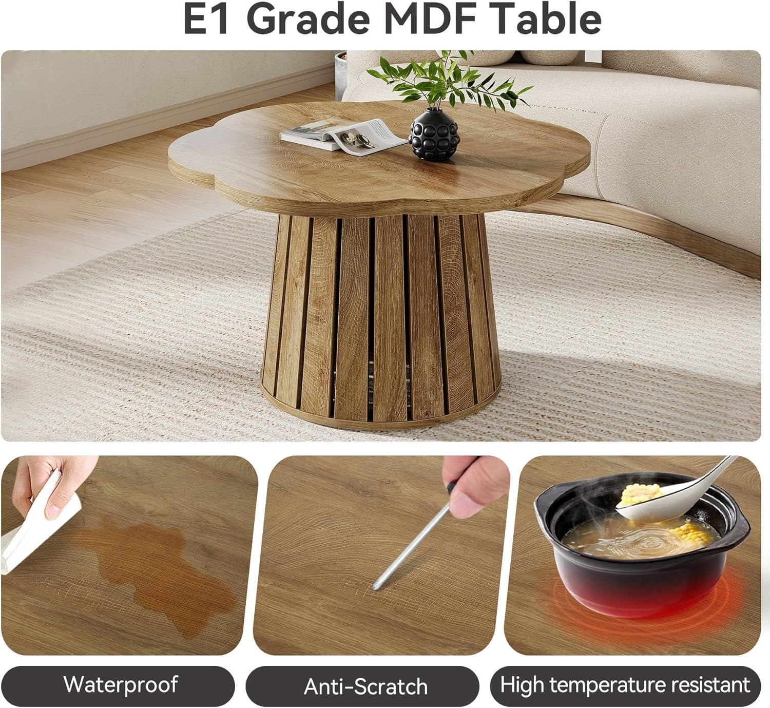 Tribesigns 85 cm Tavolino da salotto, tavolo centrale rotondo con piano a forma di fiore