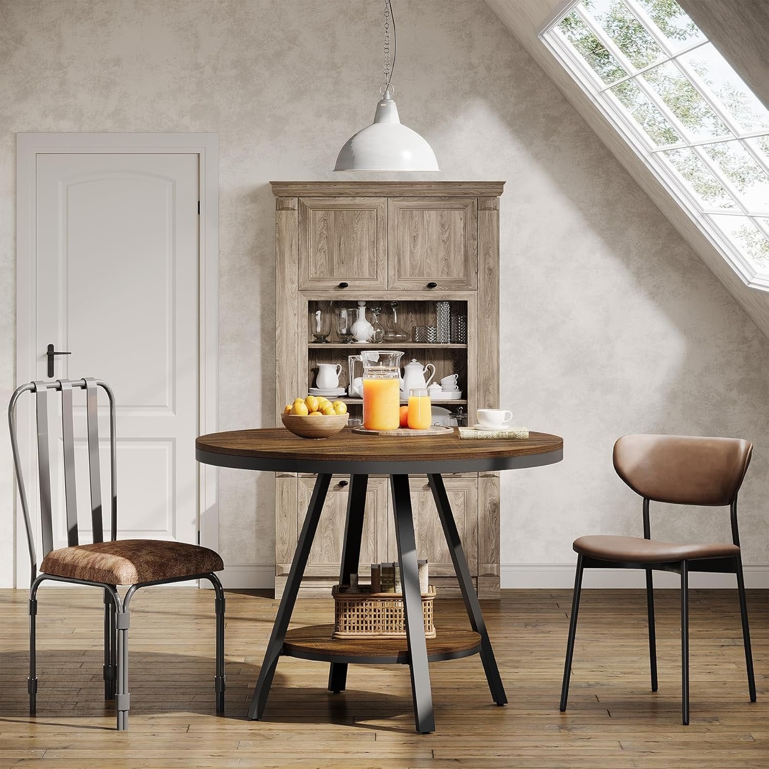 Tribesigns 90 cm Tavolo da pranzo, piccolo tavolo da cucina rotondo a 2 livelli per 2-4