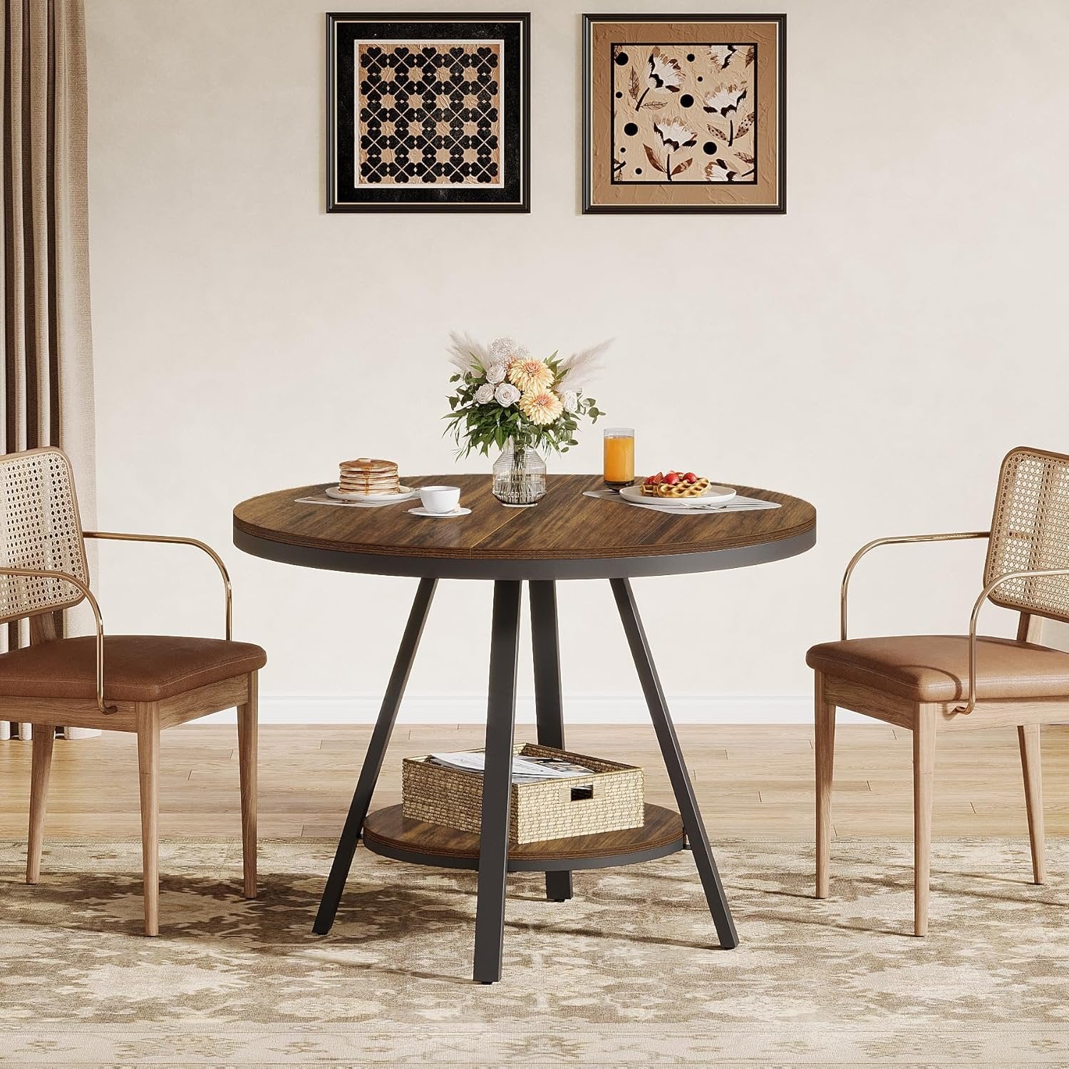 Tribesigns 90 cm Tavolo da pranzo, piccolo tavolo da cucina rotondo a 2 livelli per 2-4