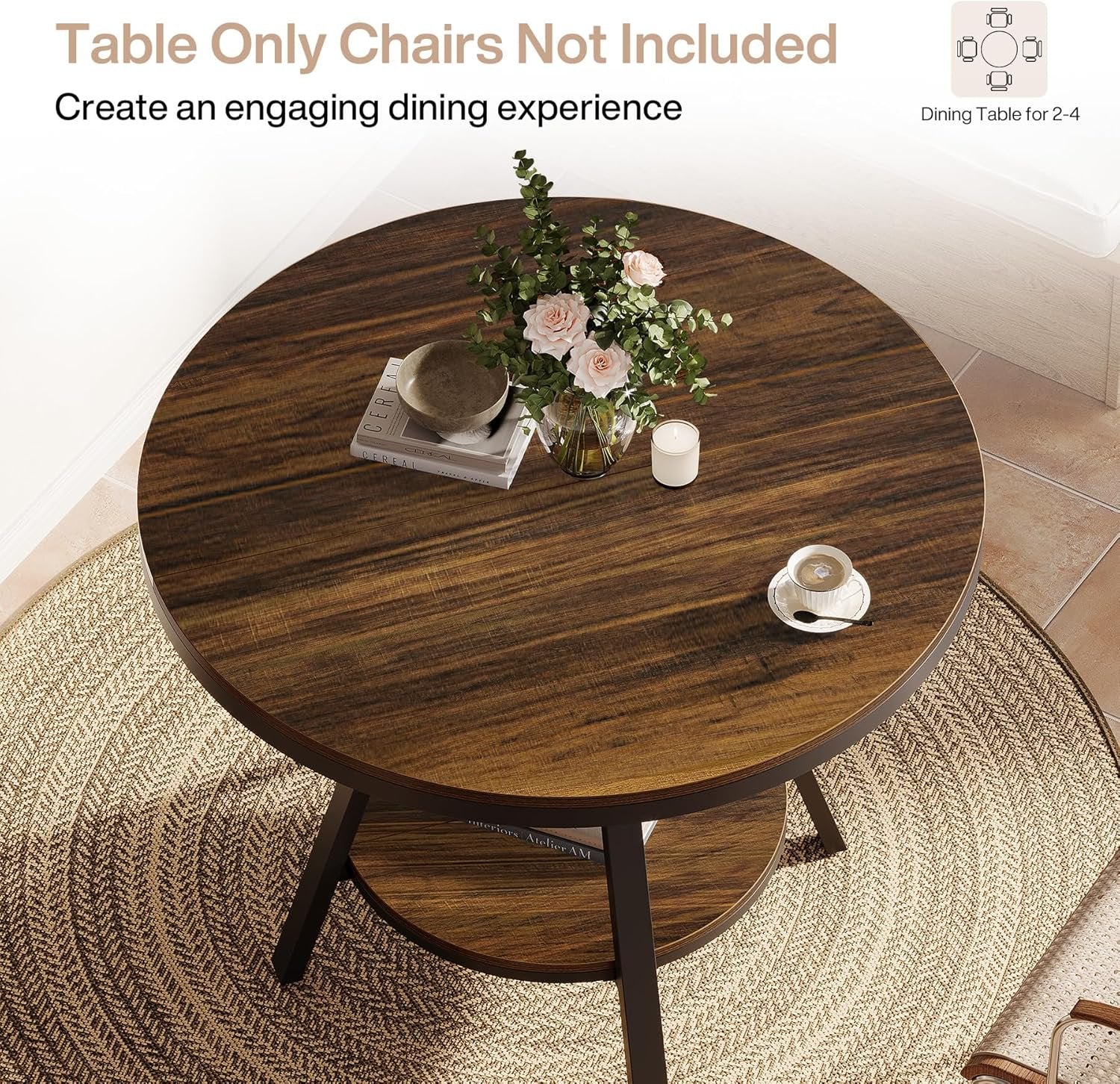 Tribesigns 90 cm Tavolo da pranzo, piccolo tavolo da cucina rotondo a 2 livelli per 2-4