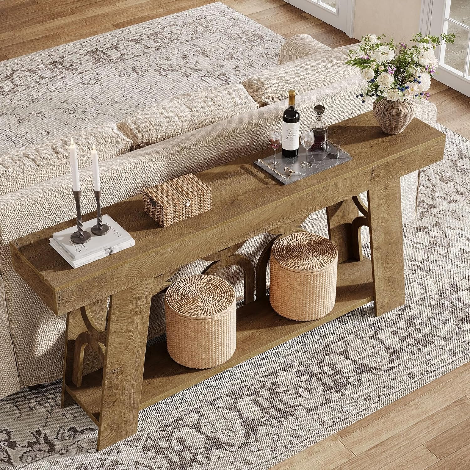 Tribesigns Consolle Ingresso da 160 cm, Tavolo Stretto per Divano con 2 Livelli di Archiviatura