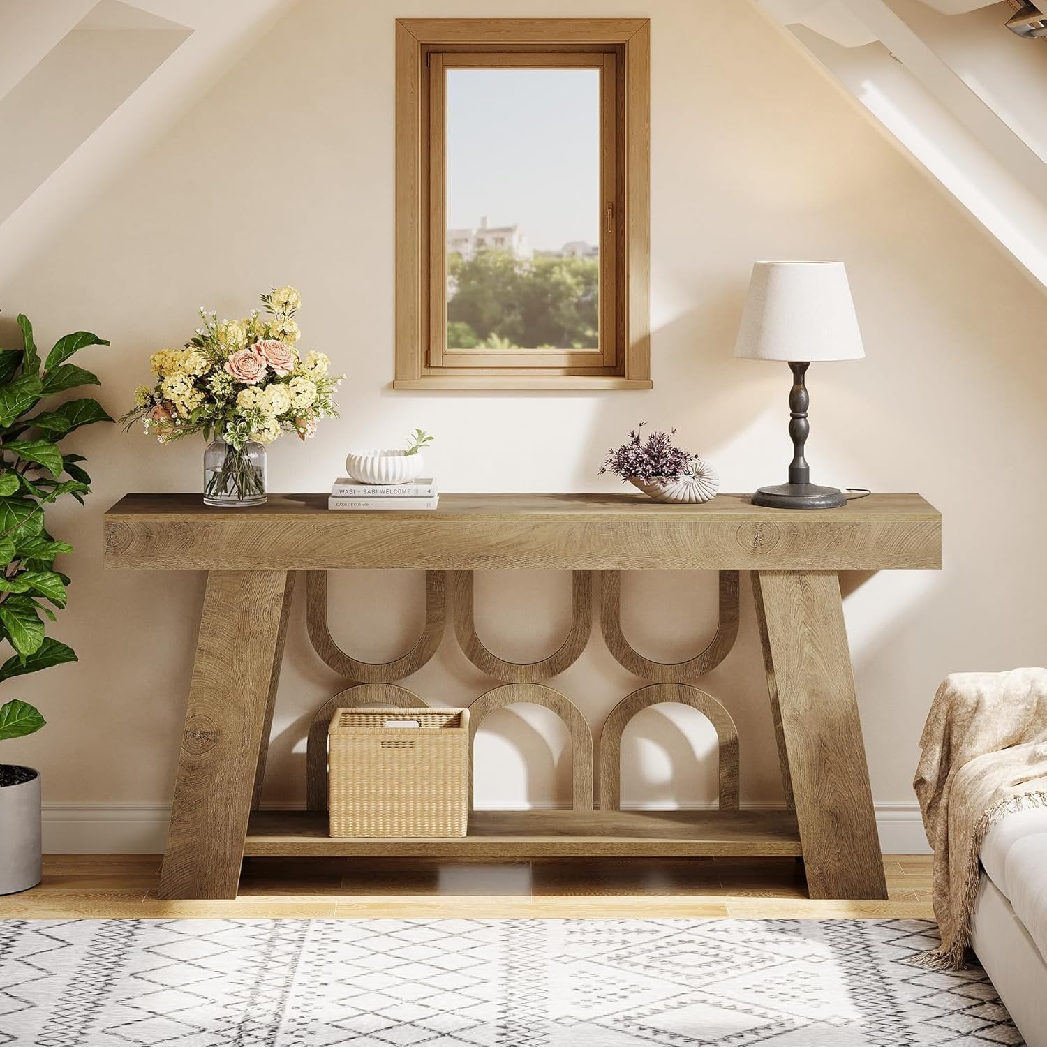 Tribesigns Consolle Ingresso da 160 cm, Tavolo Stretto per Divano con 2 Livelli di Archiviatura