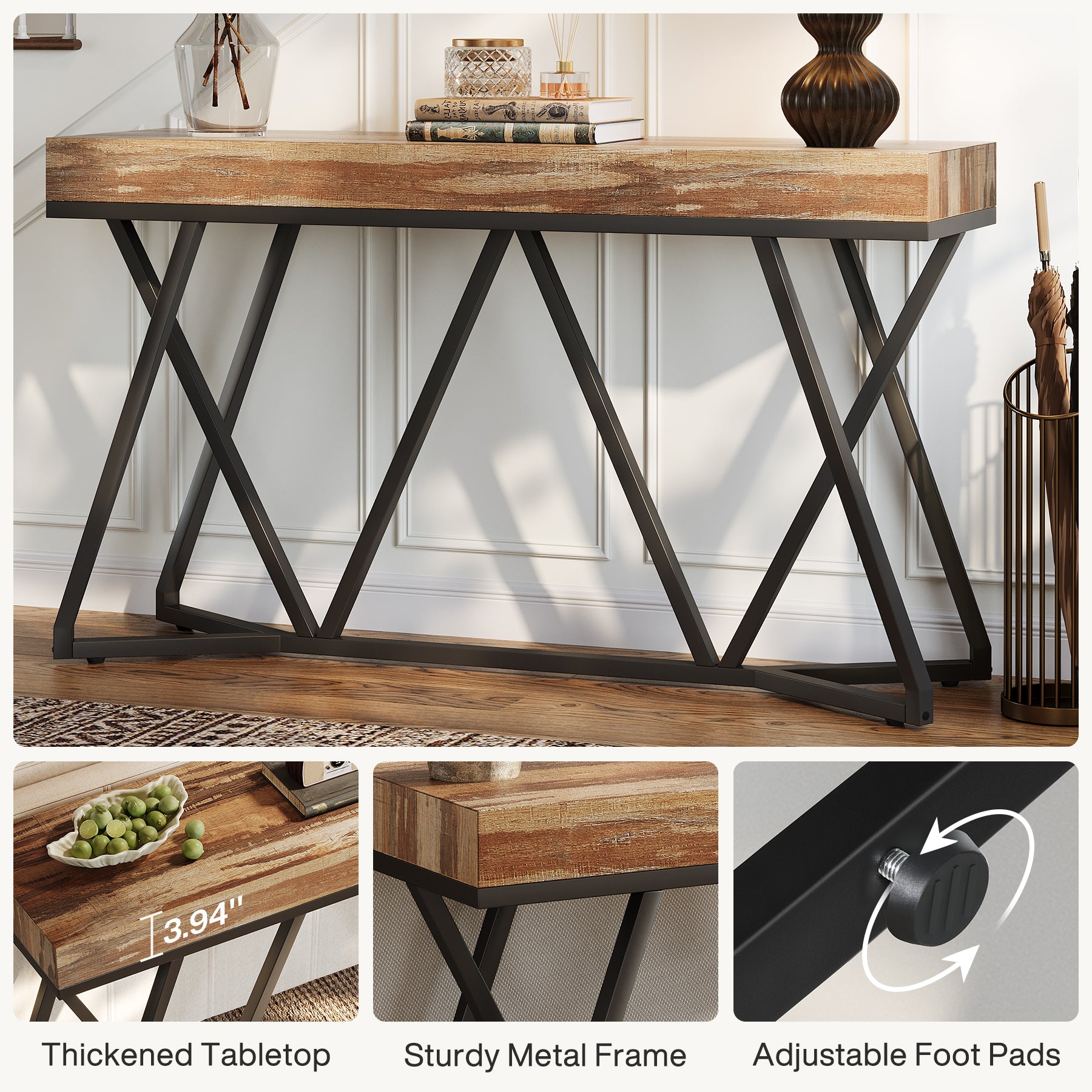 Tribesigns Consolle, Tavolo da ingresso in legno con tavolino da caffè unico con base in metallo