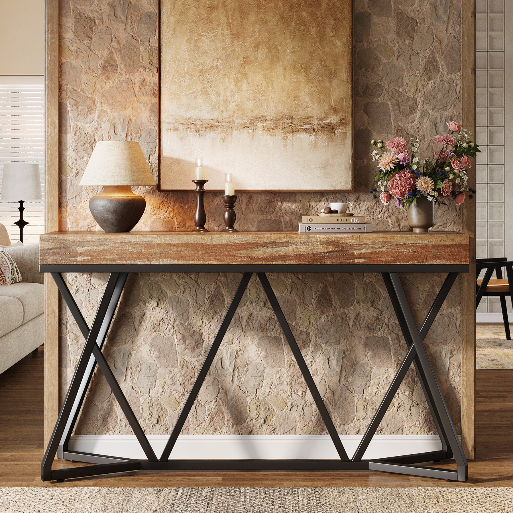 Tribesigns Consolle, Tavolo da ingresso in legno con tavolino da caffè unico con base in metallo