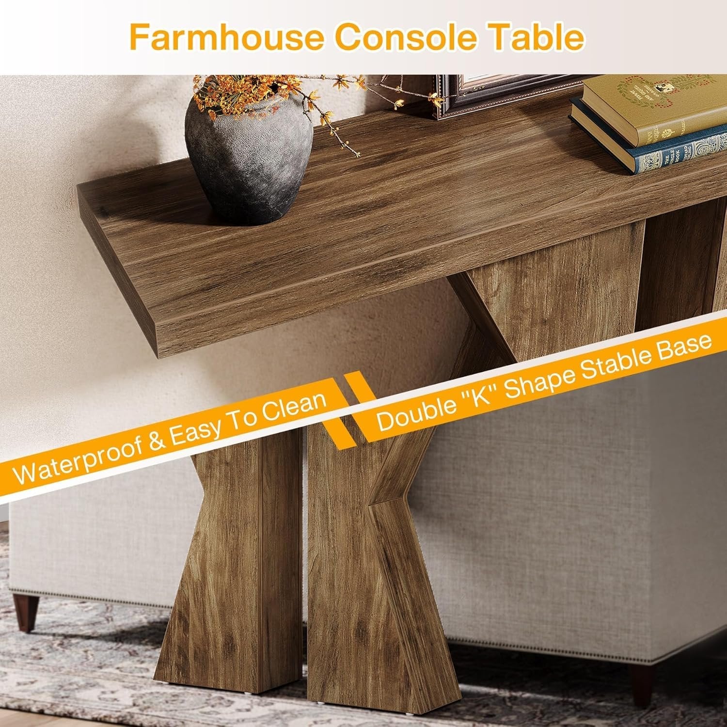 Tribesigns Consolle in legno, tavolo da ingresso da divano da 140 cm con struttura a forma di K