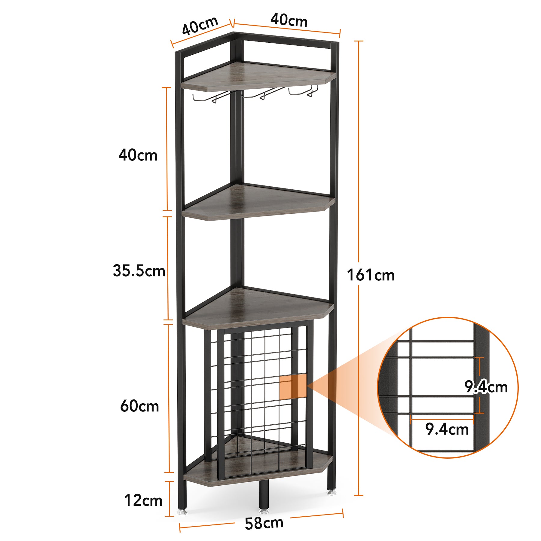 Tribesigns Corner Wine Rack, mobiletto angolare per vino a 4 ripiani con portabicchieri e ripiani