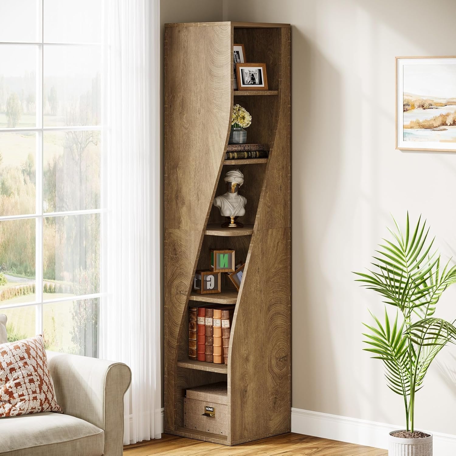Tribesigns Libreria Angolare, 180 cm Libreria Moderno a 6 Ripiani per Soggiorno