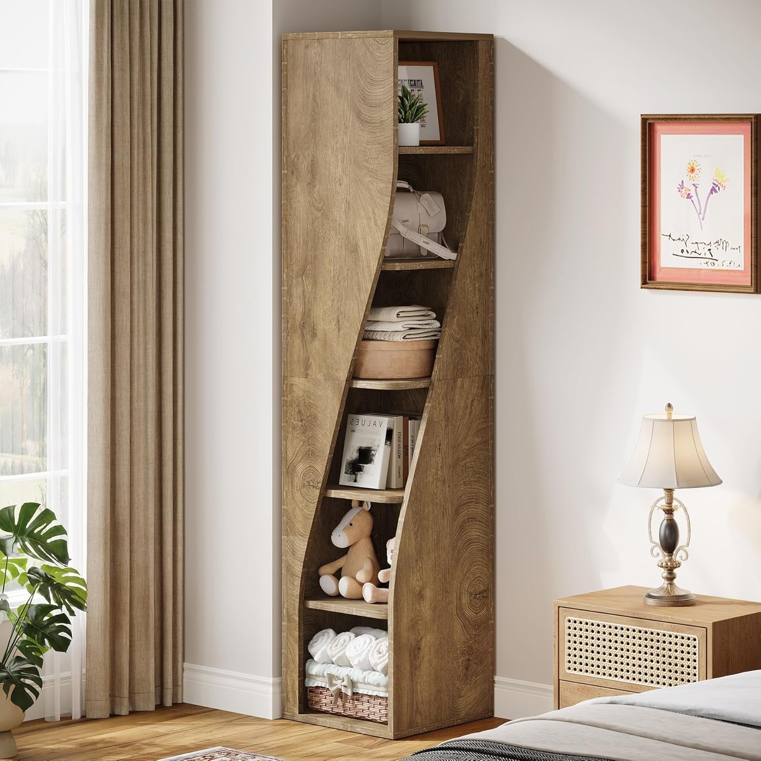 Tribesigns Libreria Angolare, 180 cm Libreria Moderno a 6 Ripiani per Soggiorno