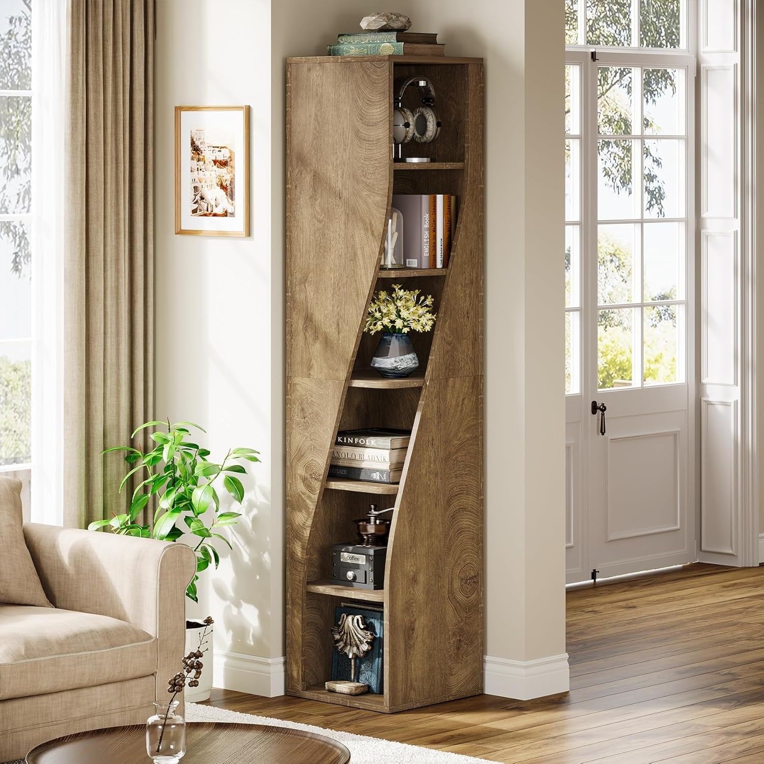Tribesigns Libreria Angolare, 180 cm Libreria Moderno a 6 Ripiani per Soggiorno