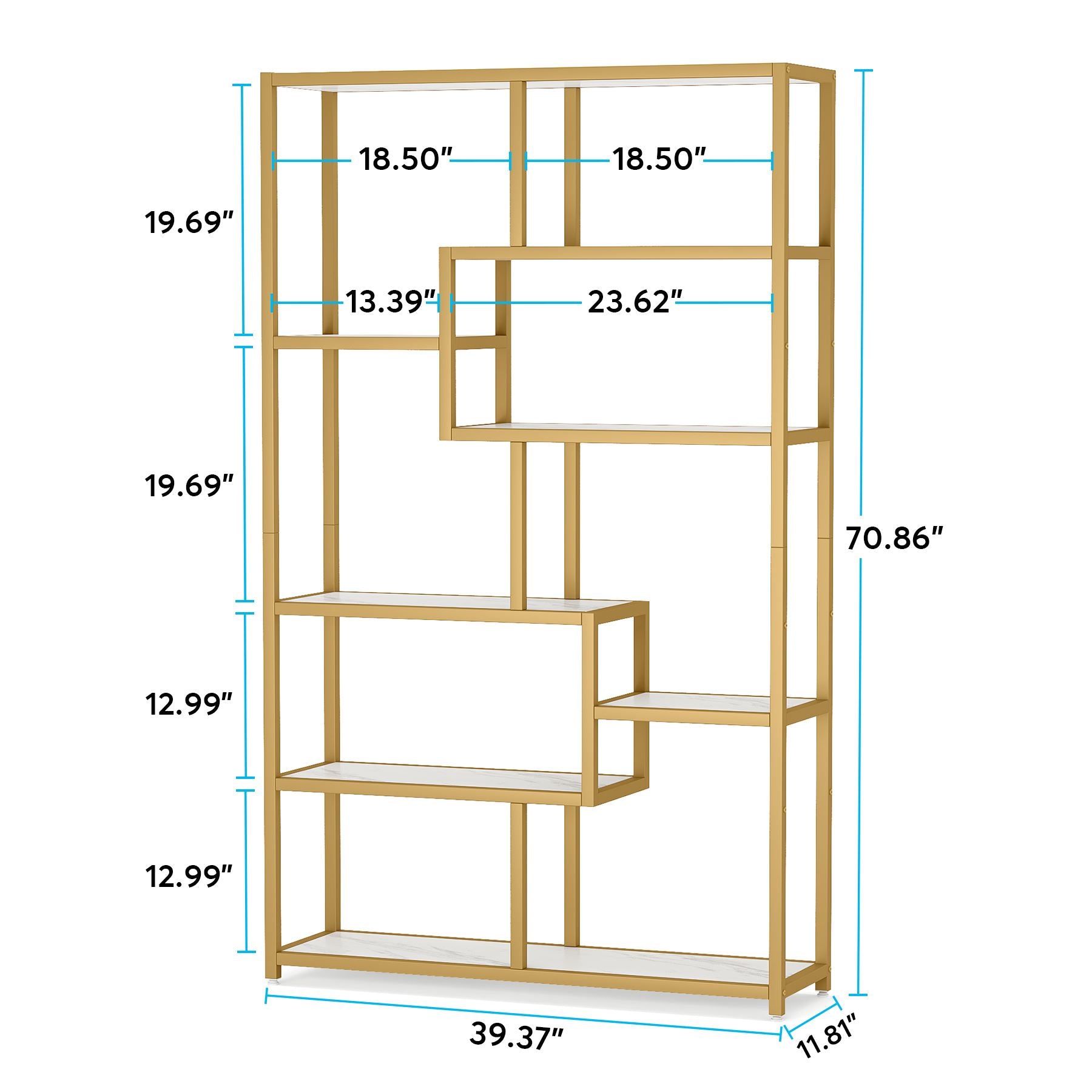 Tribesigns Libreria Scaffale Oro, Scaffale per libri da pavimento a 8 Ripiani Porta Piante