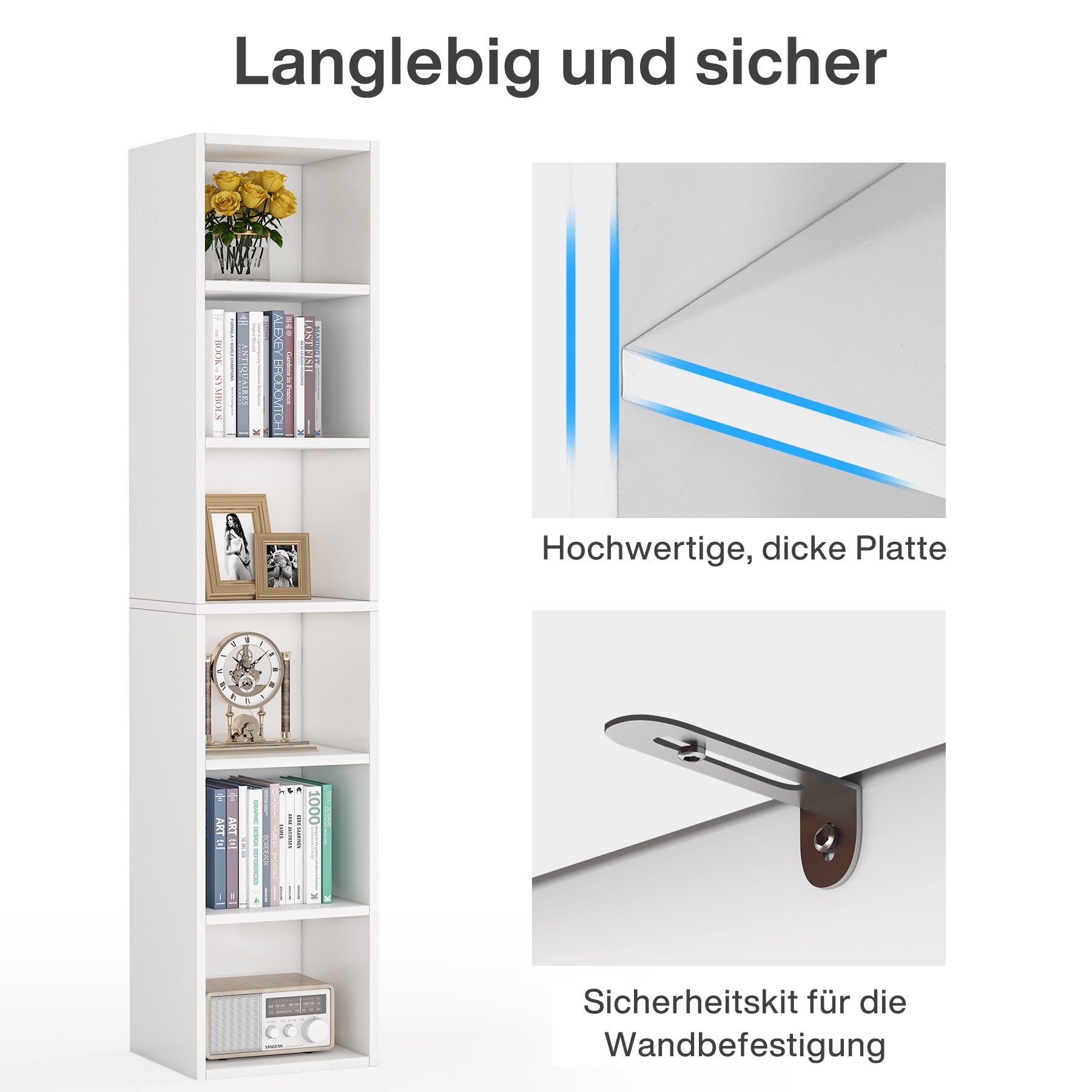 Tribesigns Libreria alta 180 cm, libreria angolare stretta con cubo espositivo a 6 ripiani