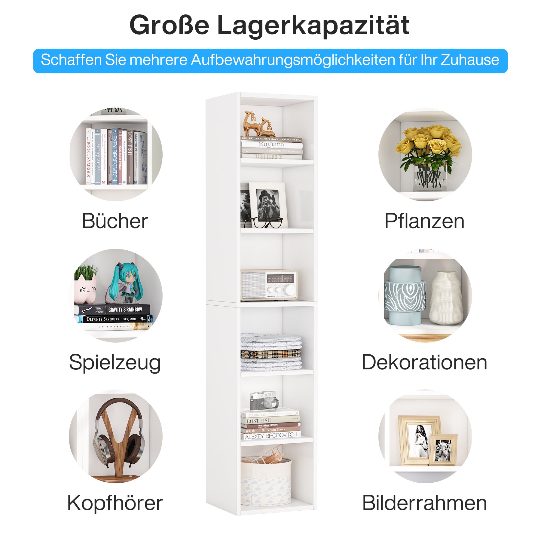 Tribesigns Libreria alta 180 cm, libreria angolare stretta con cubo espositivo a 6 ripiani