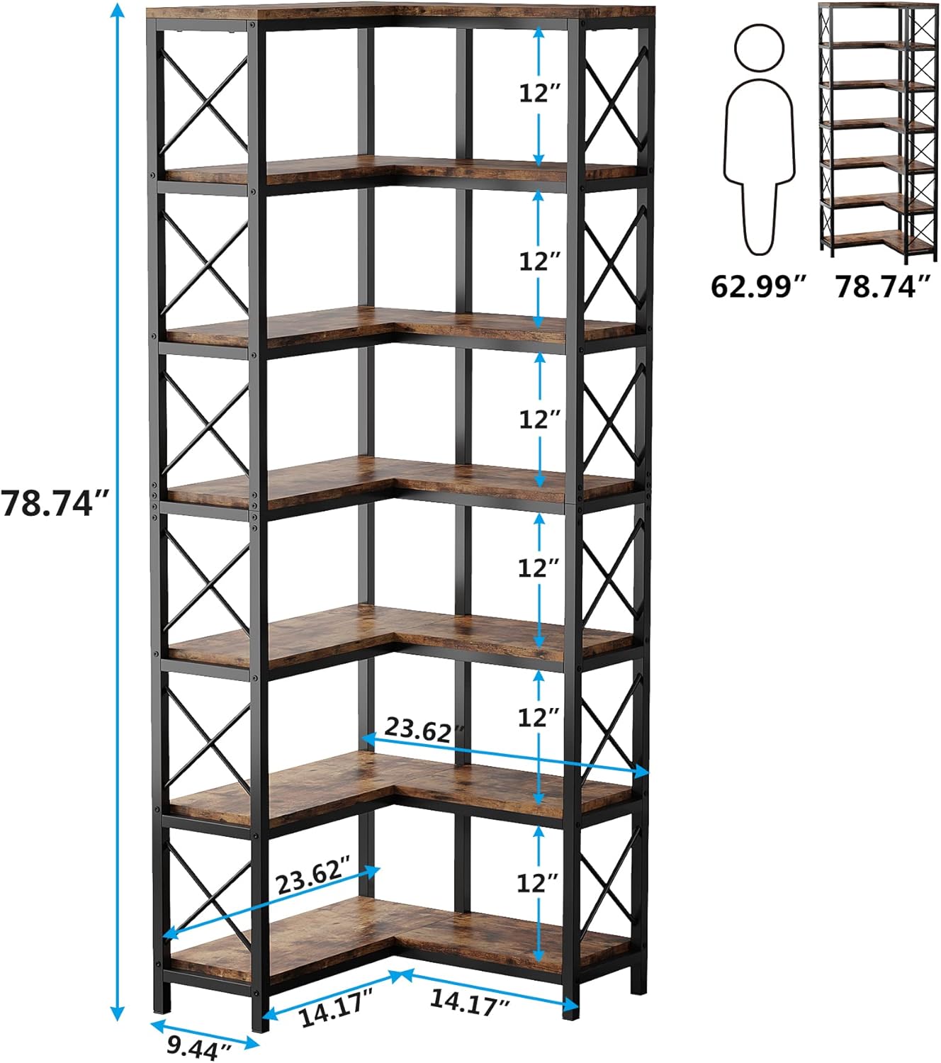 Tribesigns Libreria angolare, Grande scaffale angolare industriale Scaffale angolare da pavimento