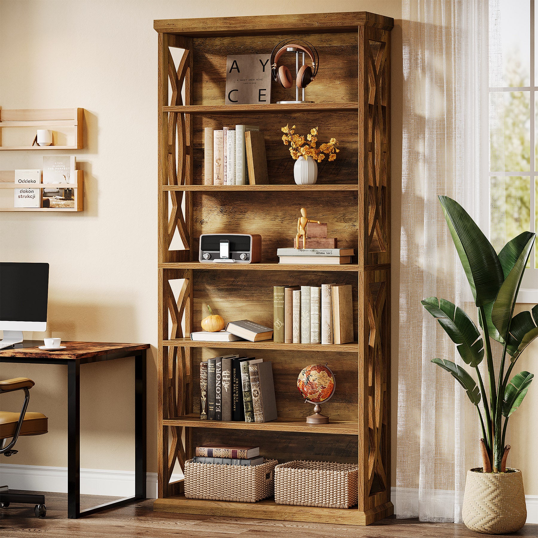 Tribesigns Libreria da 180 cm, libreria etagere indipendente a 6 ripiani per ufficio in casa