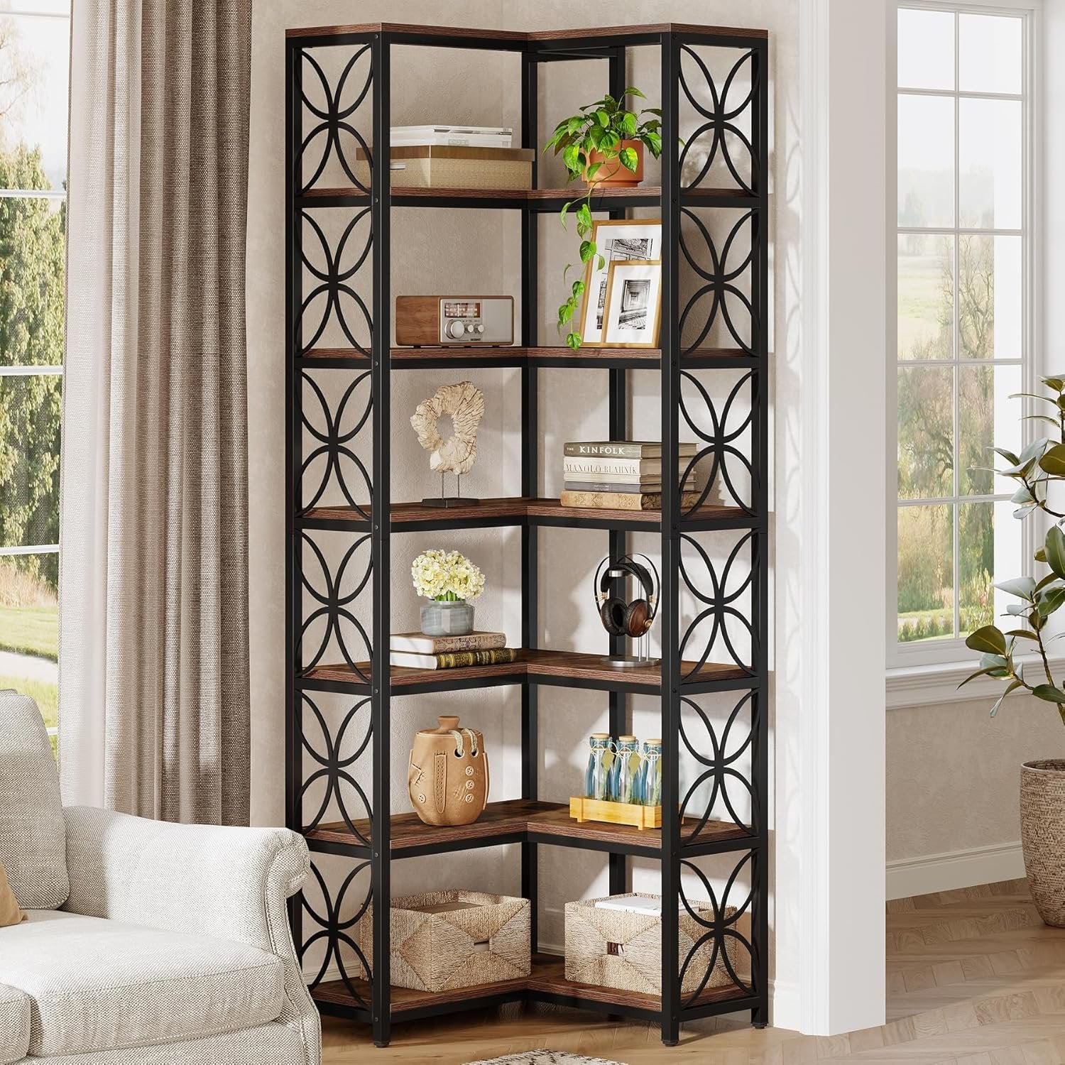 Tribesigns Libreria da 200 cm, Scaffale Angolare a Forma di L con 7 Ripiani