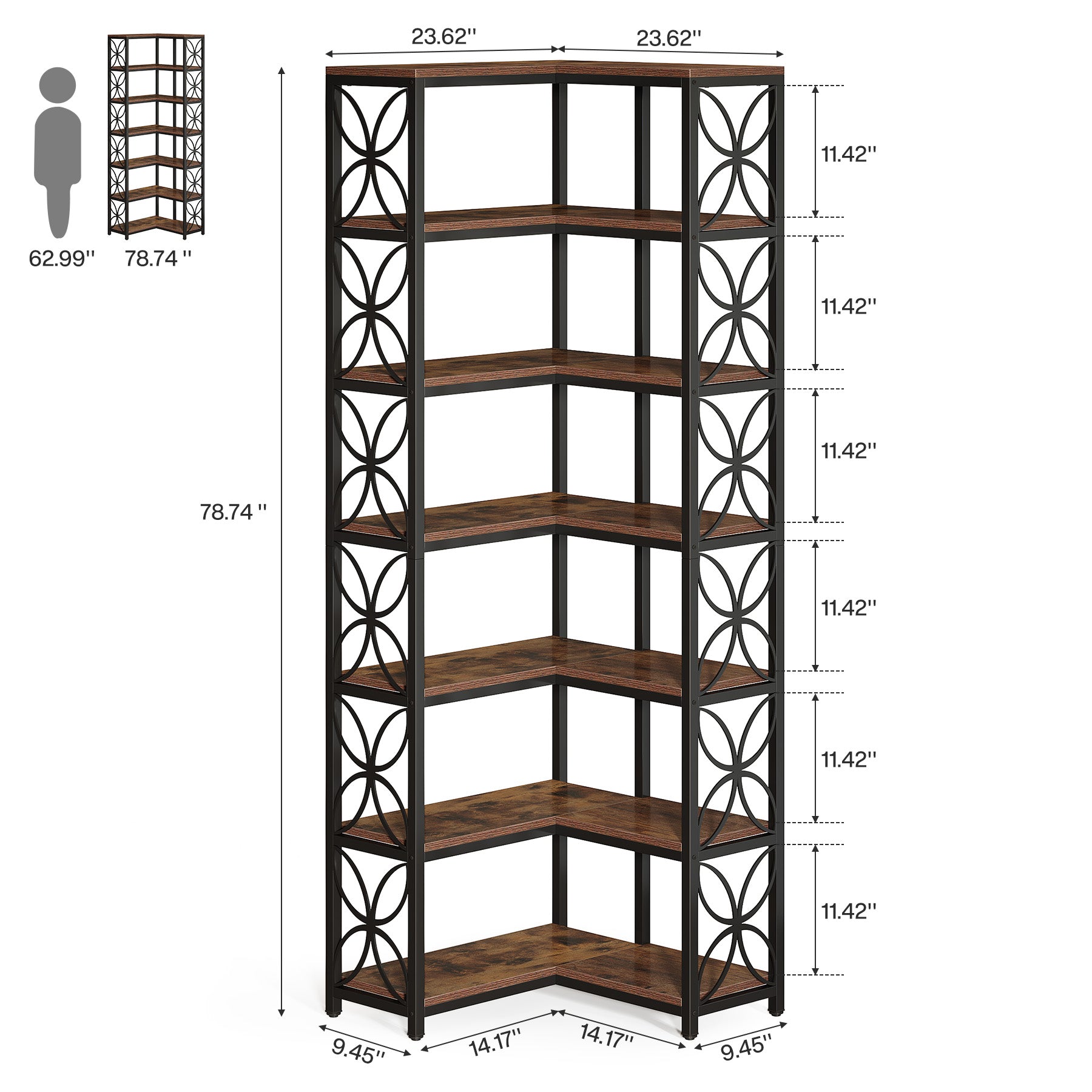 Tribesigns Libreria da 200 cm, Scaffale Angolare a Forma di L con 7 Ripiani