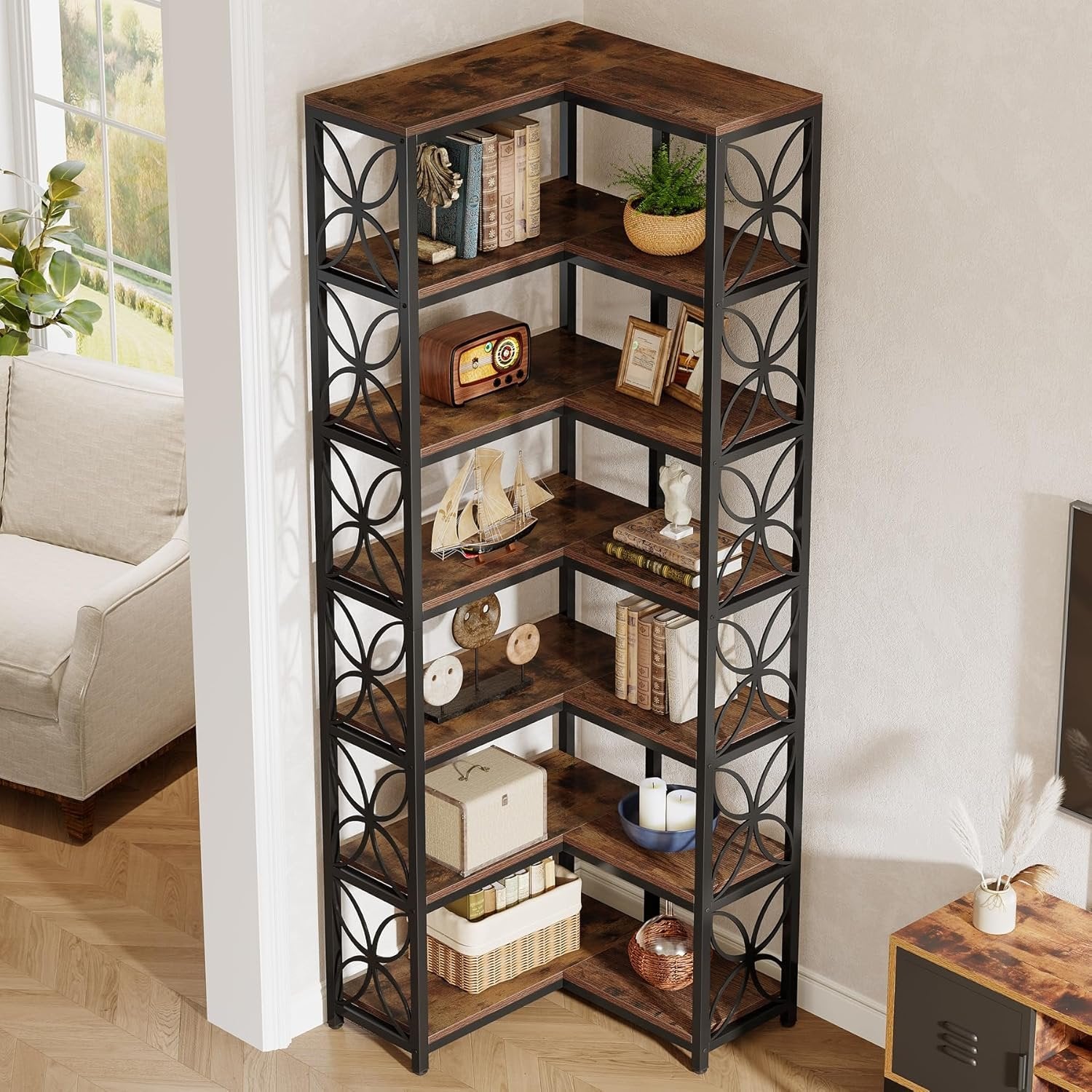 Tribesigns Libreria da 200 cm, Scaffale Angolare a Forma di L con 7 Ripiani
