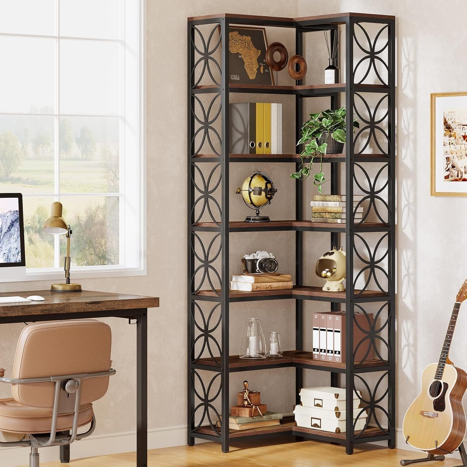 Tribesigns Libreria da 200 cm, Scaffale Angolare a Forma di L con 7 Ripiani