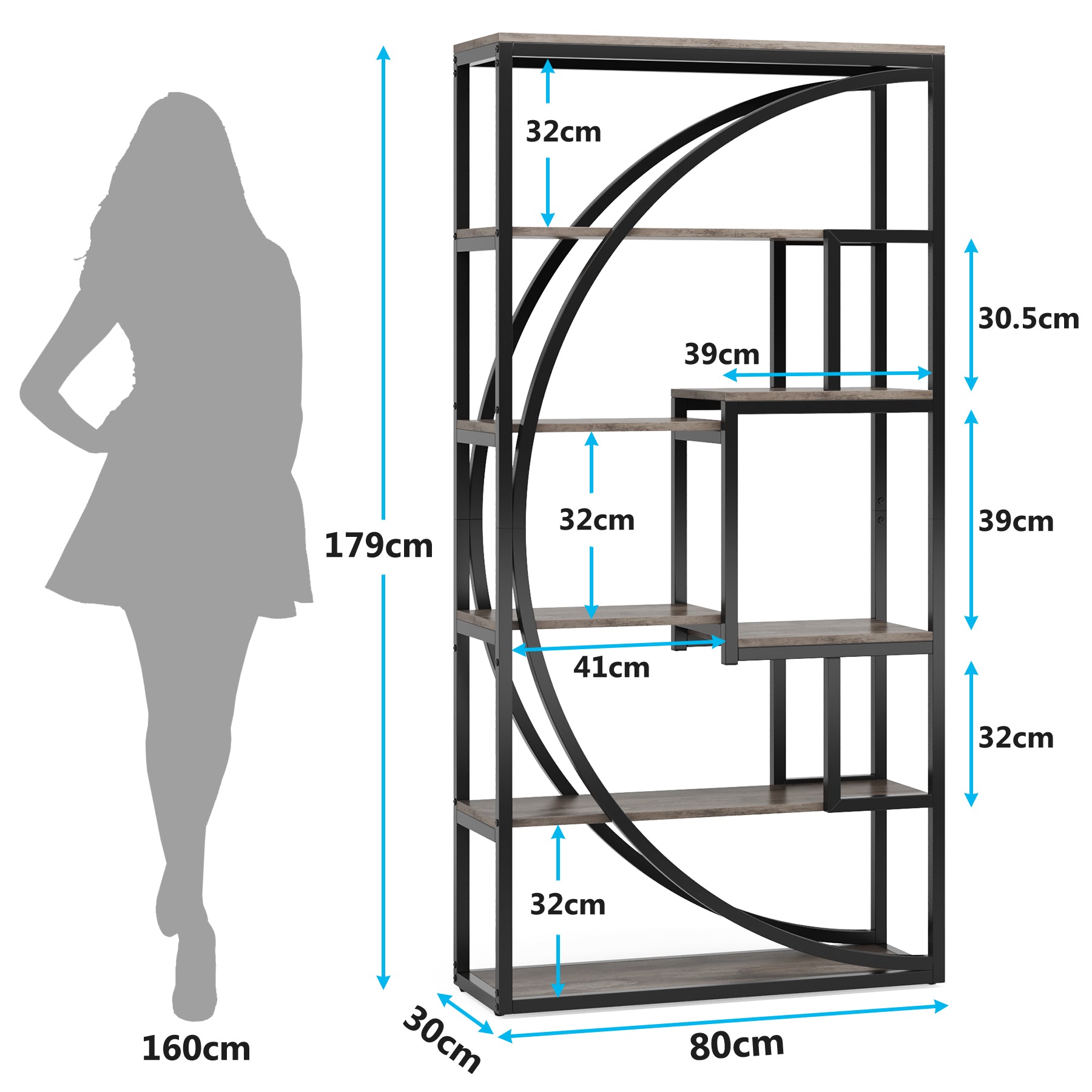 Tribesigns Libreria industriale a 5 ripiani, Altezza 180 cm Con 8 scaffali aperti