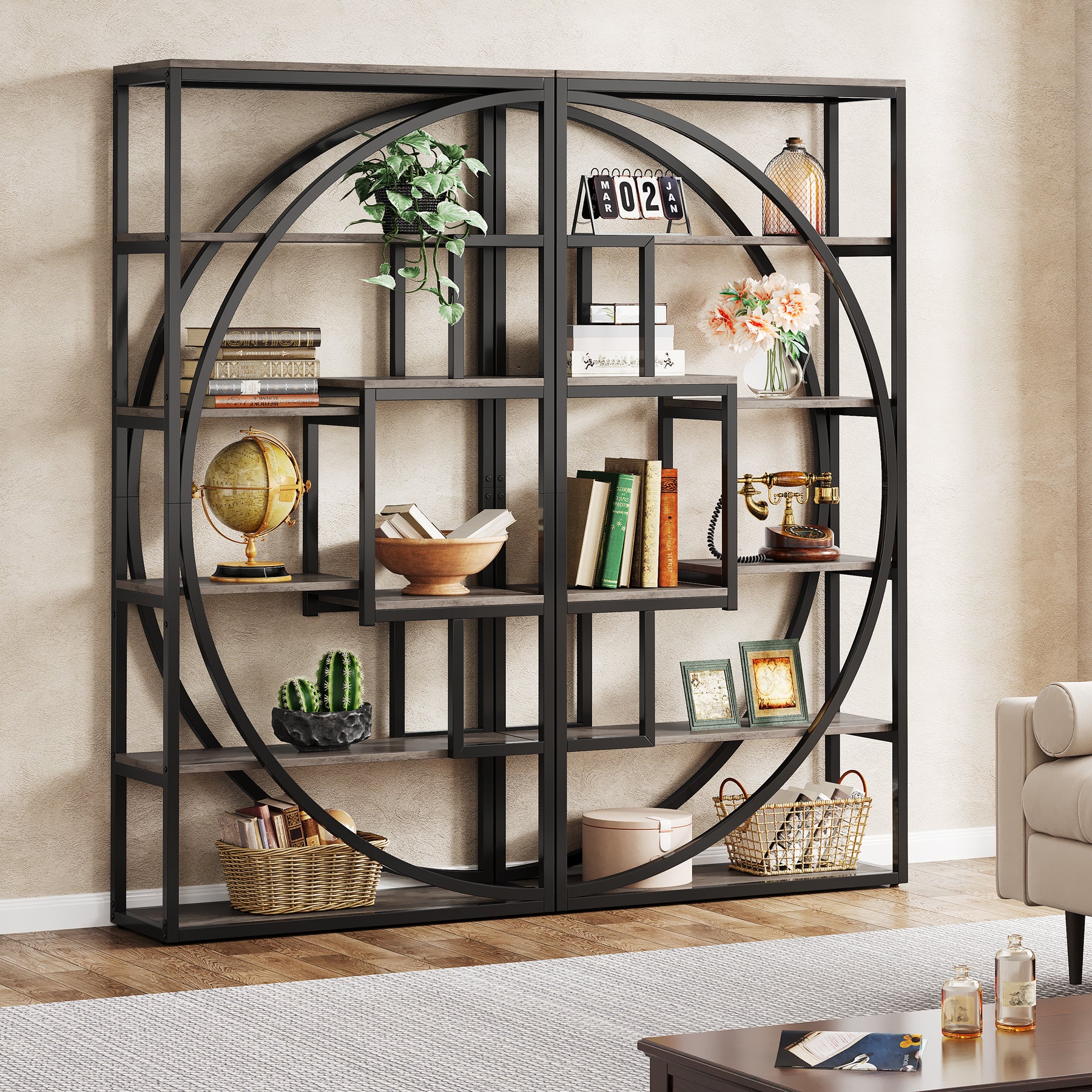 Tribesigns Libreria industriale a 5 ripiani, Altezza 180 cm Con 8 scaffali aperti