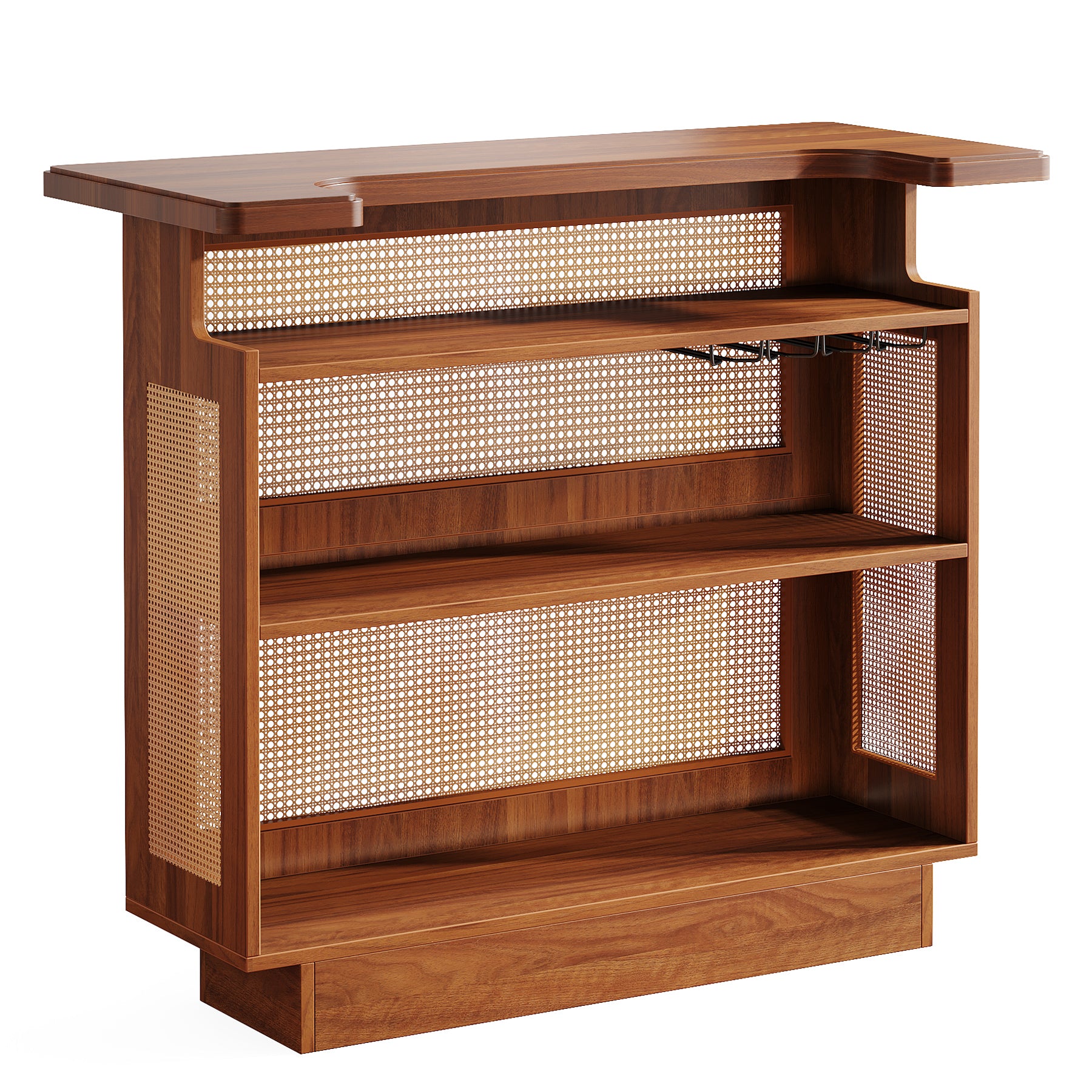 Tribesigns Mobile da bar,mini tavolo da bar in rattan a 4 livelli a piedi e base rialzata