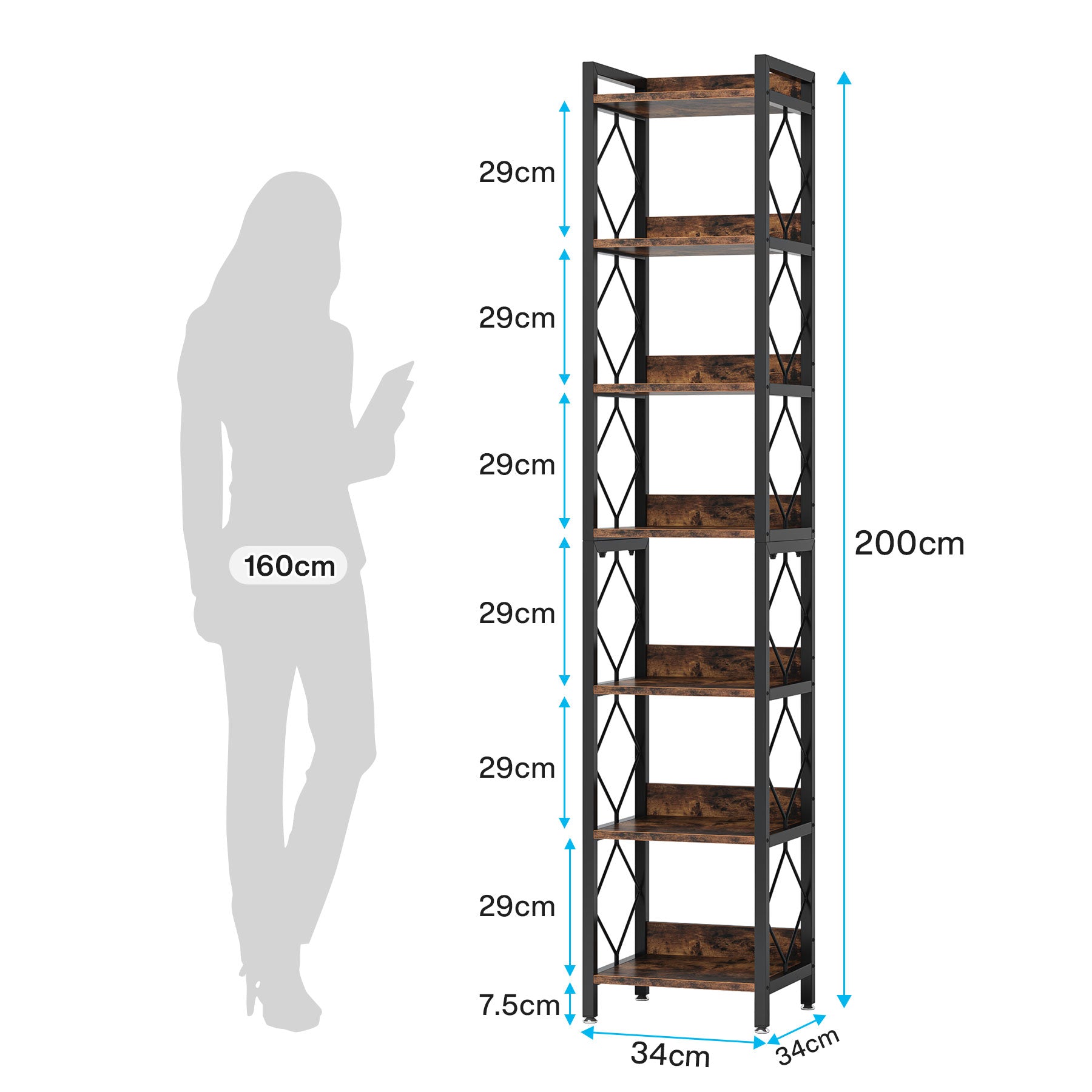 Tribesigns Scaffale a 7 Livelli, Libreria 200cm Scaffale Portaoggetti Libreria Industriale