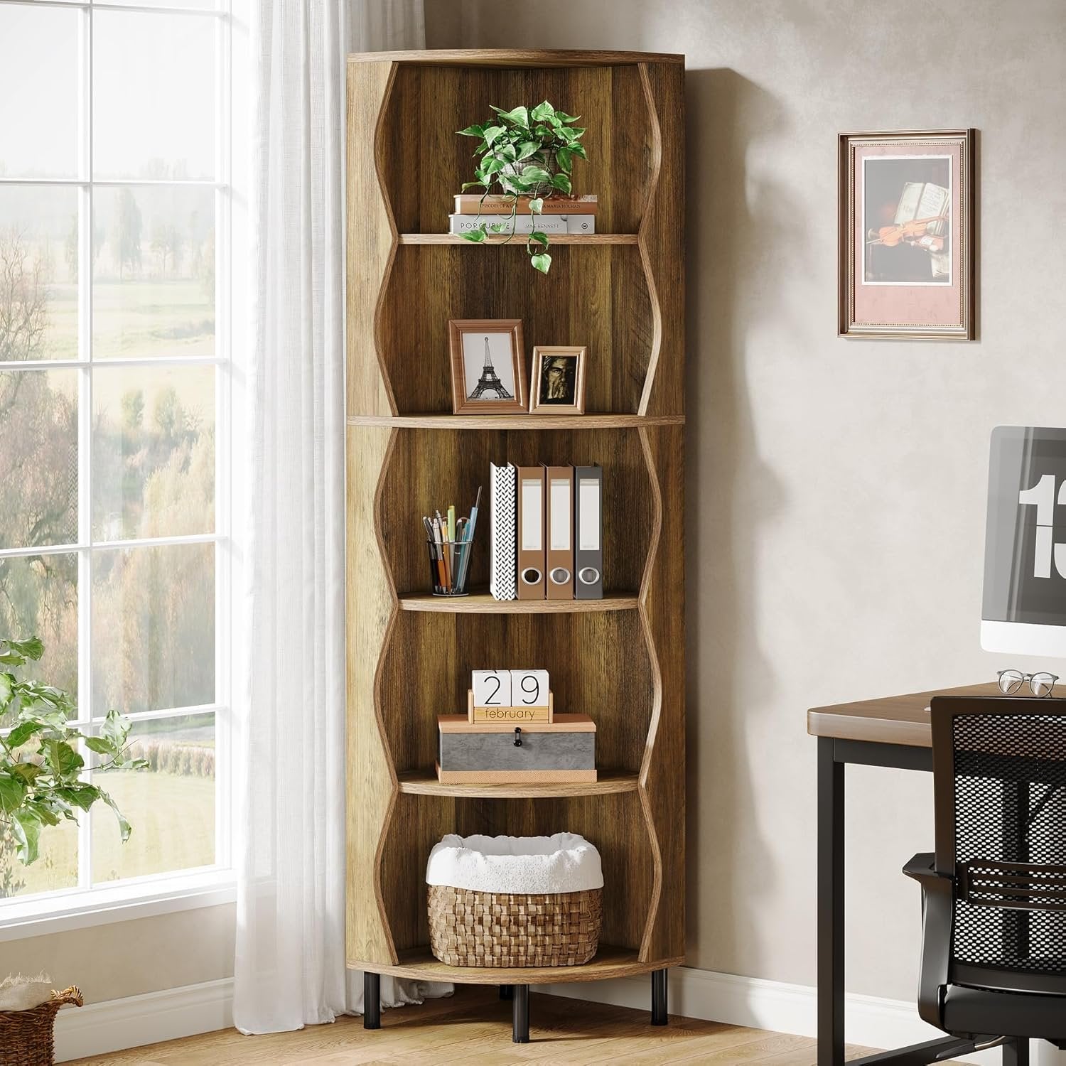 Tribesigns Scaffale angolare da 180 cm, elegante libreria a 5 ripiani per piccoli spazi